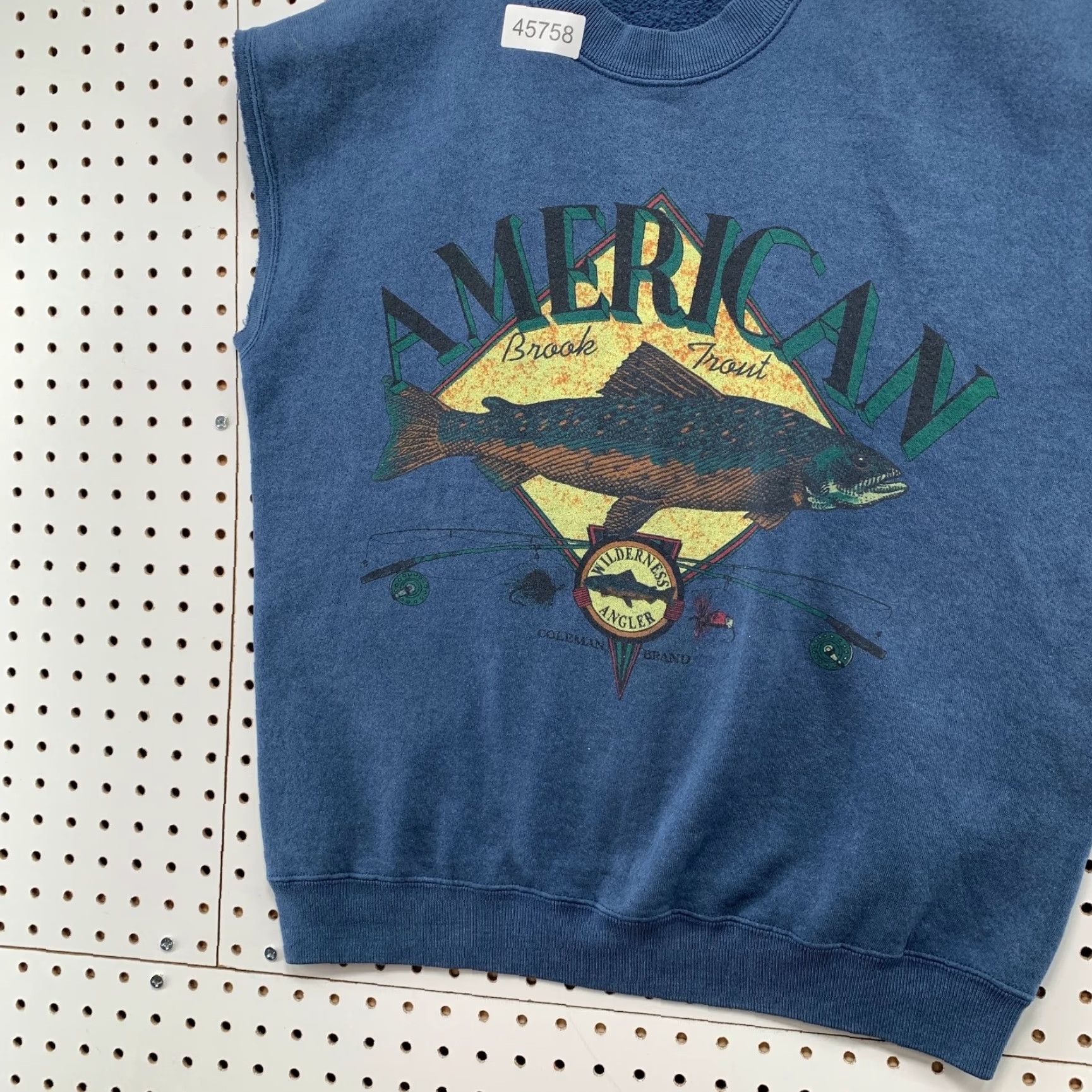 Brooks VINTAGE Coleman Outdoors Brook Trout Sweatshirt Mens L Blue Outdoor USA Pullover Crew Neck Long Sleeve Cotton Blend Fleece Graphic Print Vintage Size US L / EU 52-54 / 3 - 3 Thumbnail