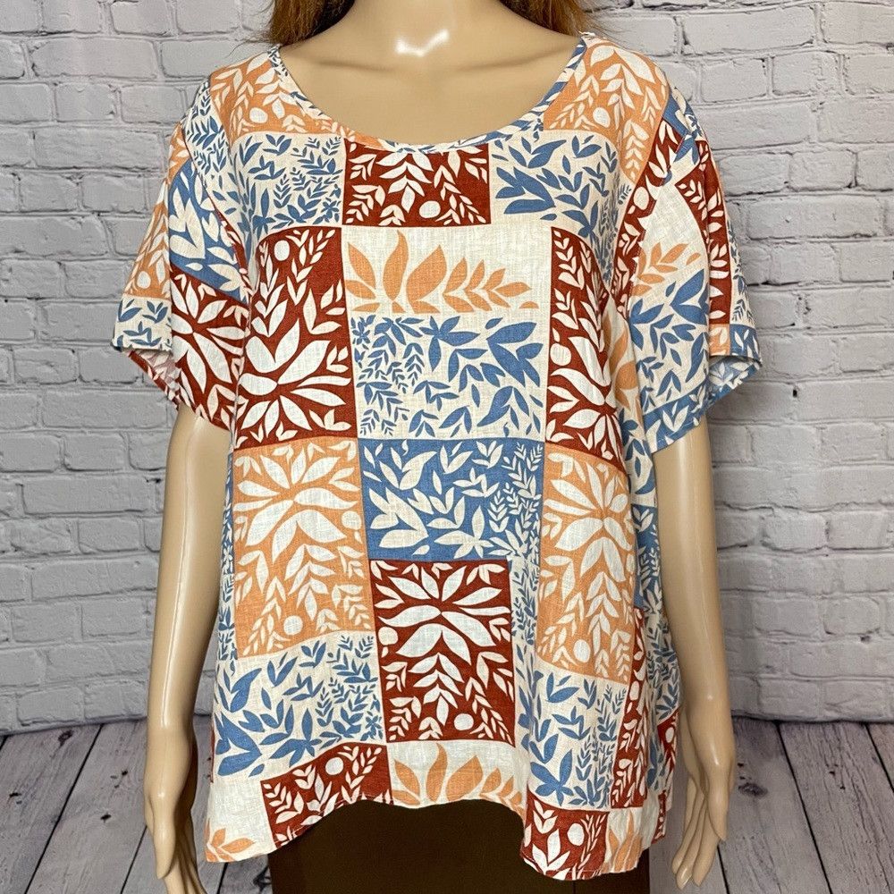 Other NWT New Sigrid Olsen Linen Patchwork Short Sleeve Top Size Size XXL / US 16-18 / IT 52-54 - 2 Thumbnail