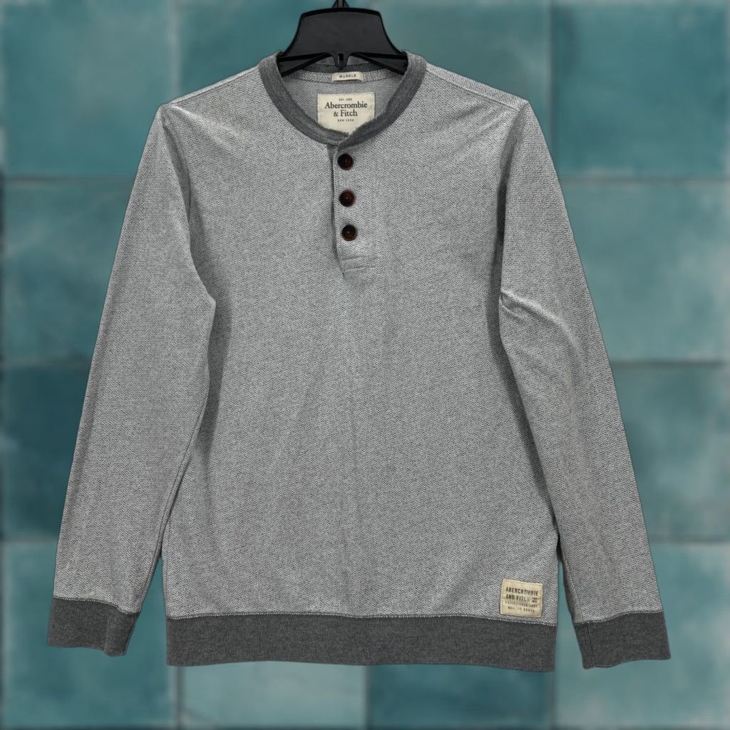 Abercrombie & Fitch Abercrombie & Fitch Muscle Henley Long Sleeve T Shirt Mens M Gray Preppy Size US M / EU 48-50 / 2 - 1 Thumbnail