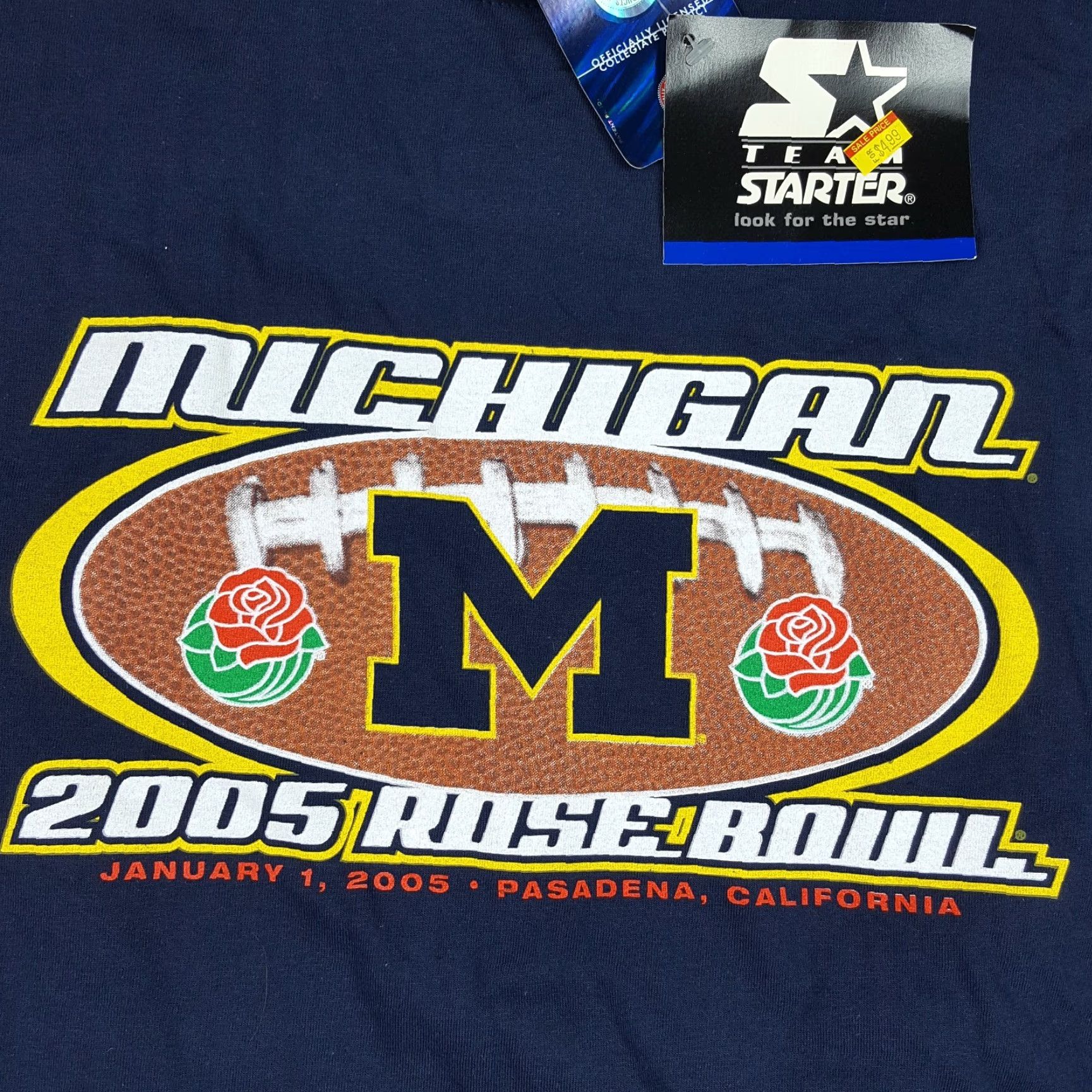 Starter VTG 2005 Michigan Rose Bowl Men's 2XL Long Sleeve Football T Shirt Size US XXL / EU 58 / 5 - 3 Thumbnail