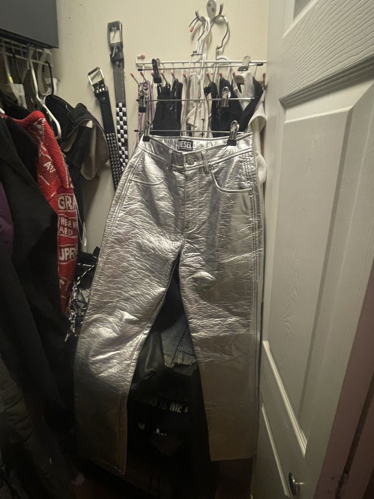 Diesel Diesel Metallic Silver Straight Leg Pants Size 25" / US 0 / IT 36 - 3 Thumbnail
