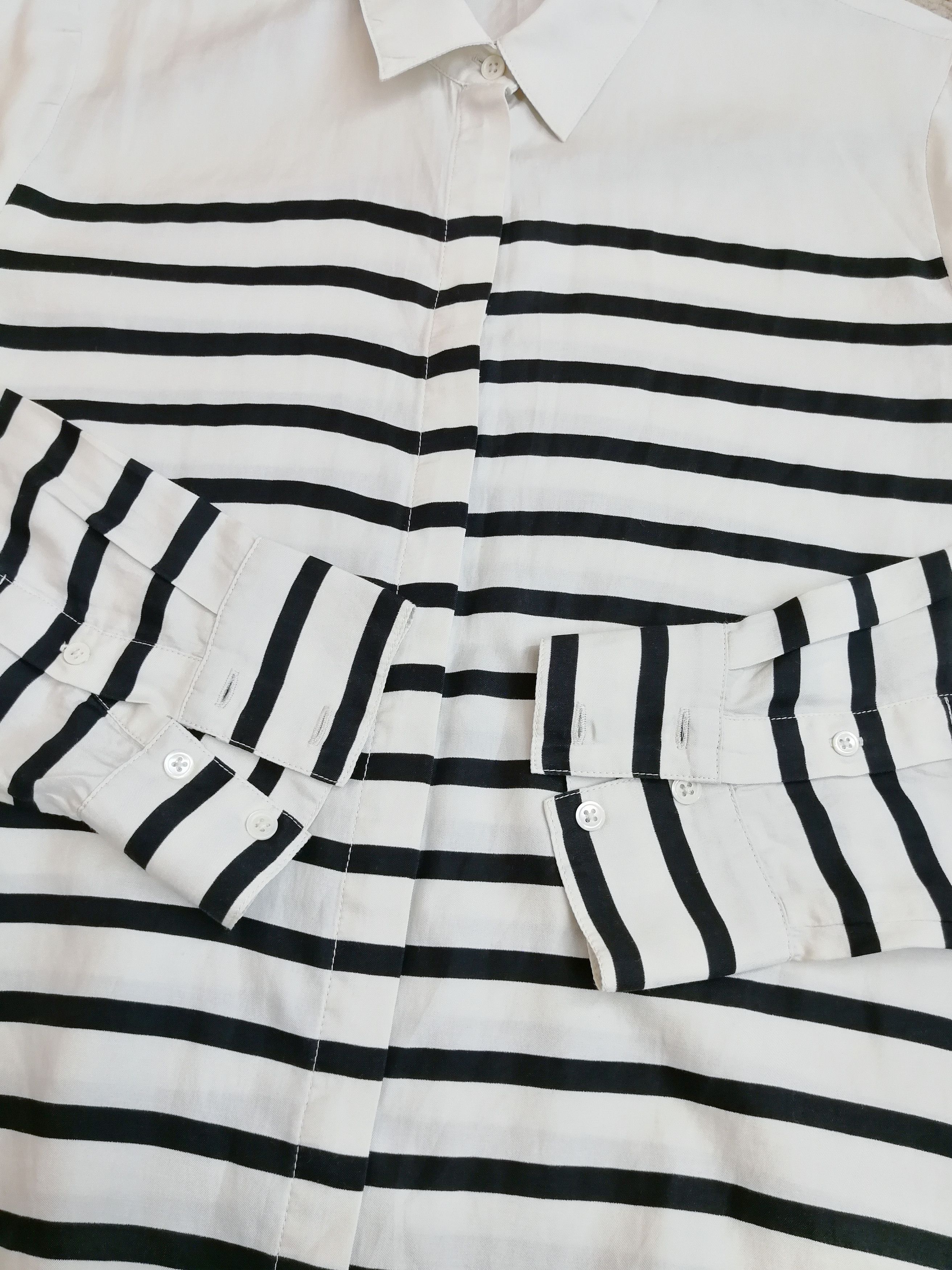 Designer × SikSilk Trenery Shirt Blouse Silk & Cotton White & Black Striped Size L / US 10 / IT 46 - 9 Thumbnail