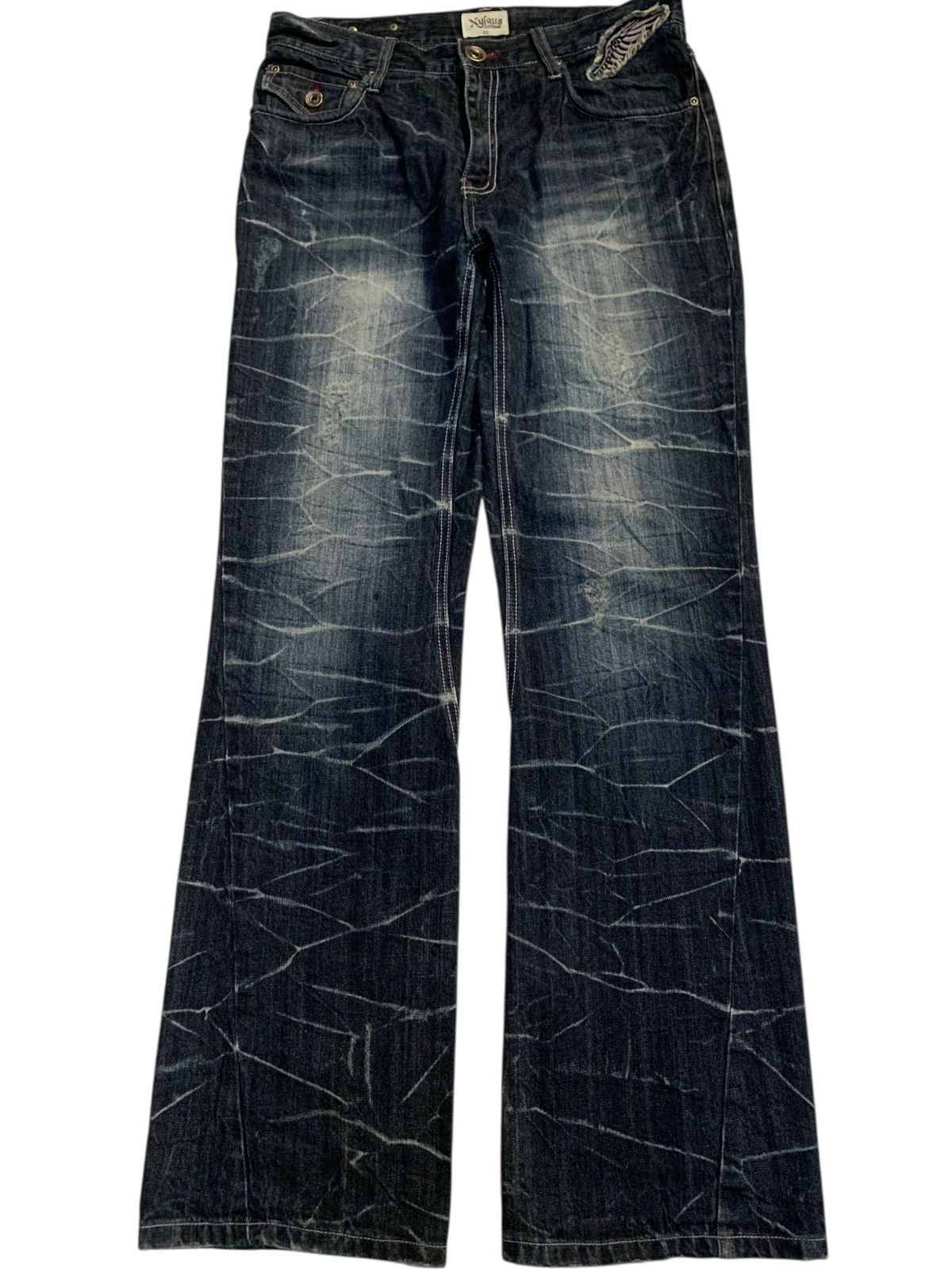 Tornado Mart FLARE💥NYLAUS JEANS RUSTY PUNK STYLE DISTRESSED DENIM Size US 31 - 4 Thumbnail