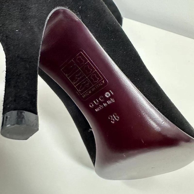 Gucci Gucci Black Suede Peep-Toe Heels with Bow- Size US 8 / IT 38 - 7 Thumbnail
