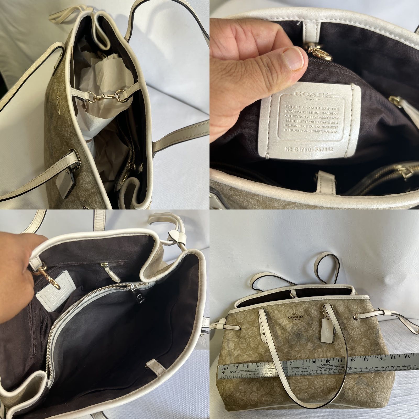 Coach VINTAGE Coach Tote Signature Beige & Ivory Drawstring Carryall Satchel Handbag F57842 Size ONE SIZE - 9 Thumbnail