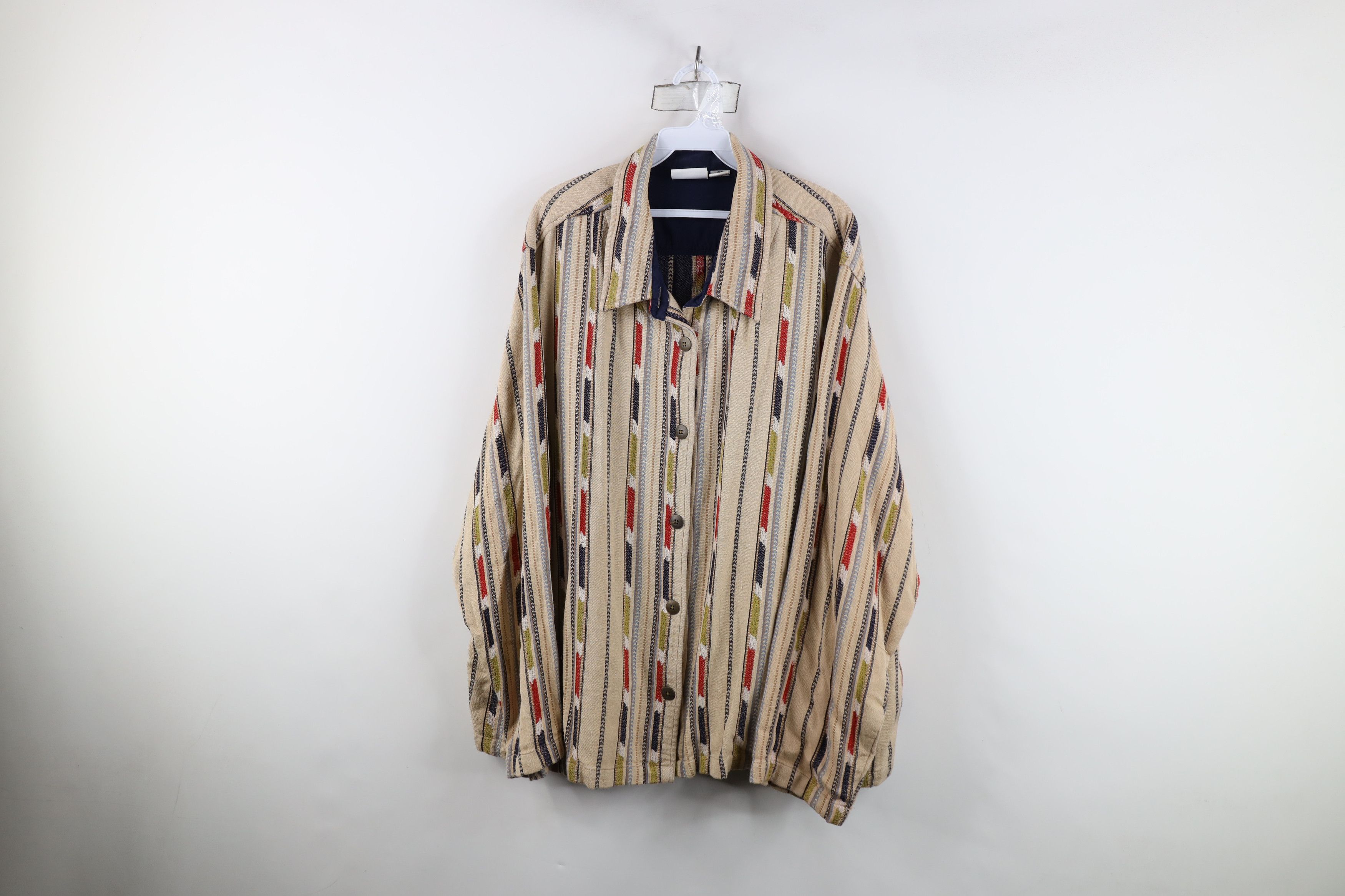 Vintage Vintage 90s Streetwear Striped Knit Button Shirt Jacket Size 4XL / US 24-26 - 1 Thumbnail