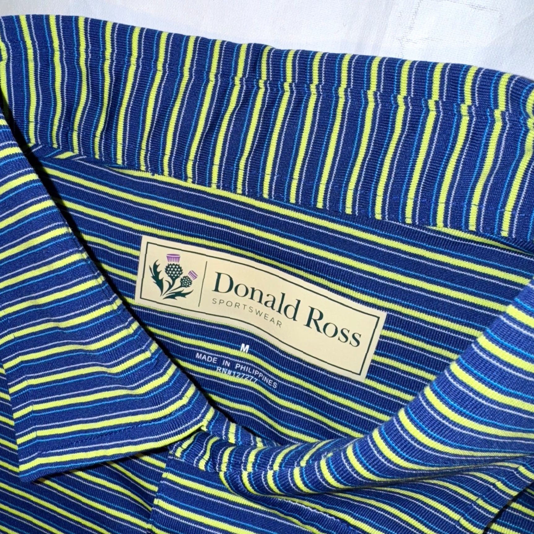 Vintage Donald Ross Polo Golf Shirt Short Sleeve Blue Striped Performance Moisture Wicking Button Collared Embroidered Logo Regular Size M Mens Size US M / EU 48-50 / 2 - 3 Thumbnail