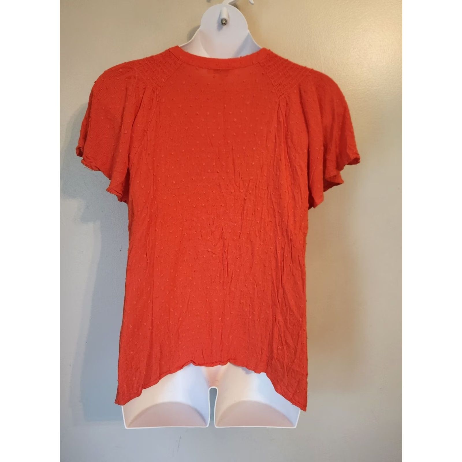 Vintage Rose & Olive Orange Flutter Sleeve Smocked Trim Swiss Dot Top 3X Womens Size XXL / US 16-18 / IT 52-54 - 6 Thumbnail