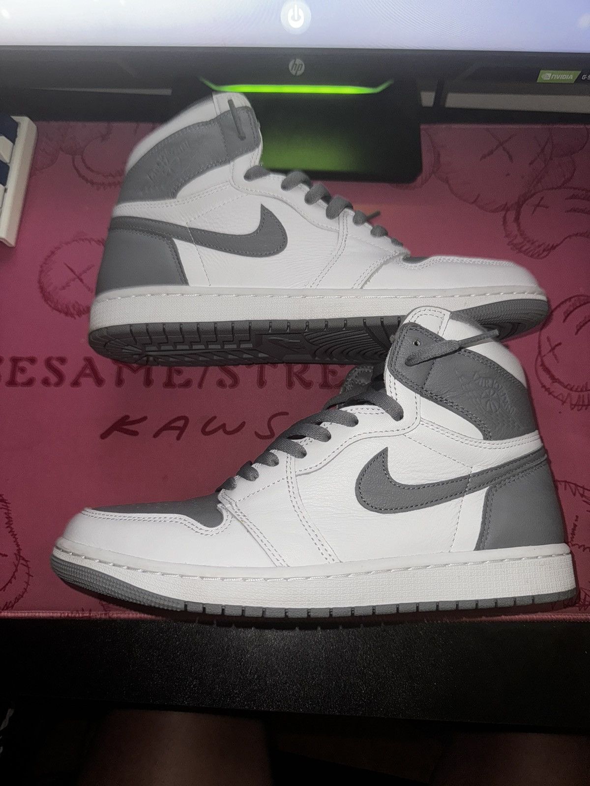 image of Jordan Brand 1 Retro High OG “Stealth” Shoes in White, Men's (Size 10)
