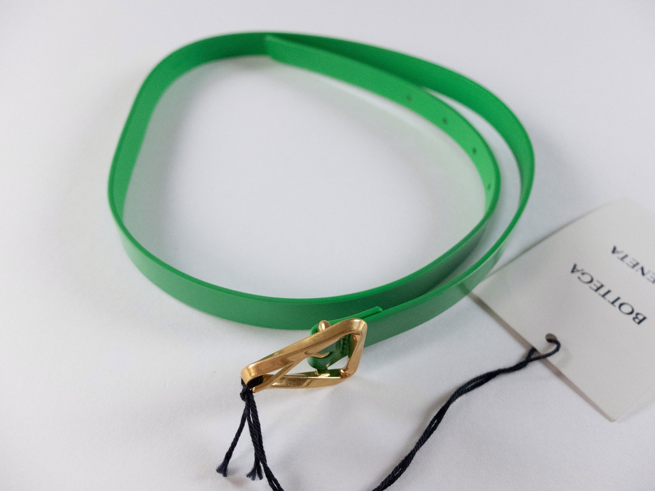 Bottega Veneta BOTTEGA VENETA Grasp green & gold triangle leather belt 75 Size ONE SIZE - 4 Thumbnail