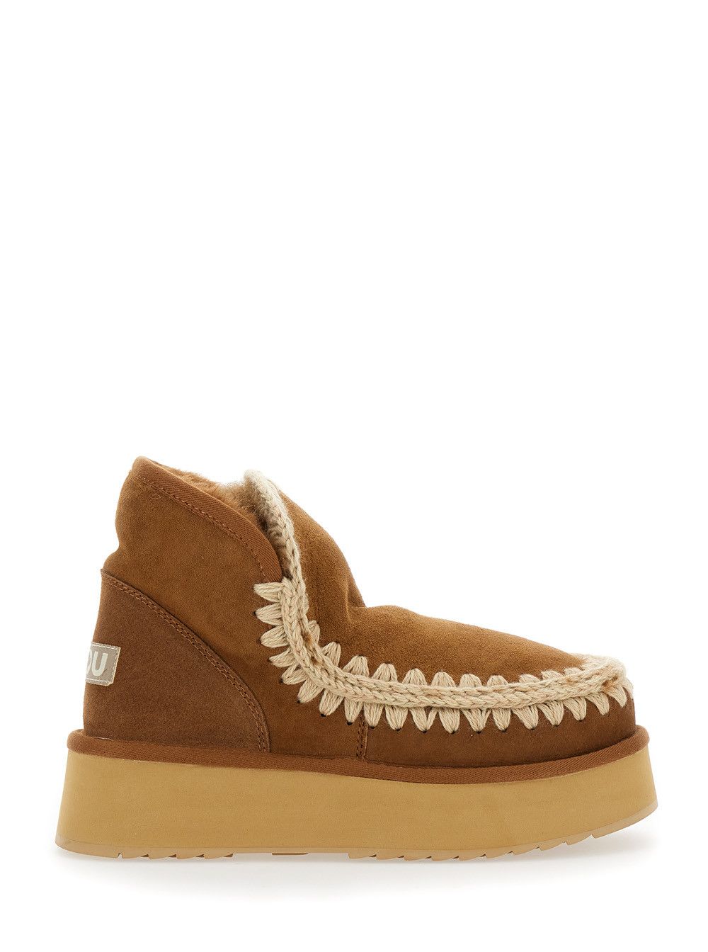 Mou 'Mini Eskimo' Beige Ankle Boots with Logo Patch on the Rear in Leather and Suede Woman Size US 11 / IT 41 - 1 Thumbnail