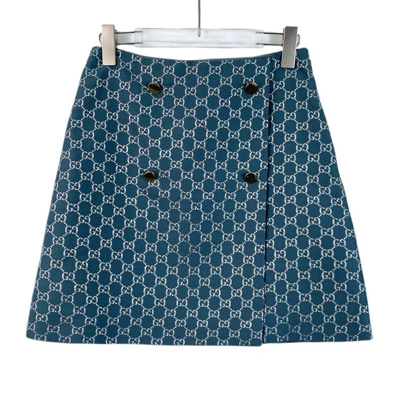 Gucci Gucci Blue logo jacquard full-print wool casual skirt 2503 Size 26" / US 2 / IT 38 - 1 Thumbnail