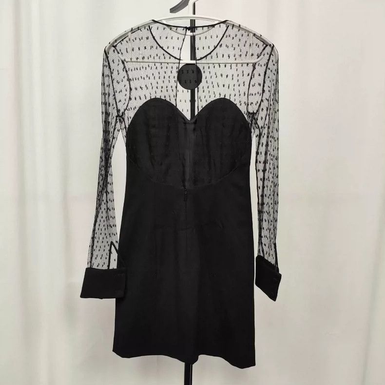 Saint Laurent Paris vintage ysl black wool dress with sheer sleeves Size US 34 / EU 50 - 8 Thumbnail