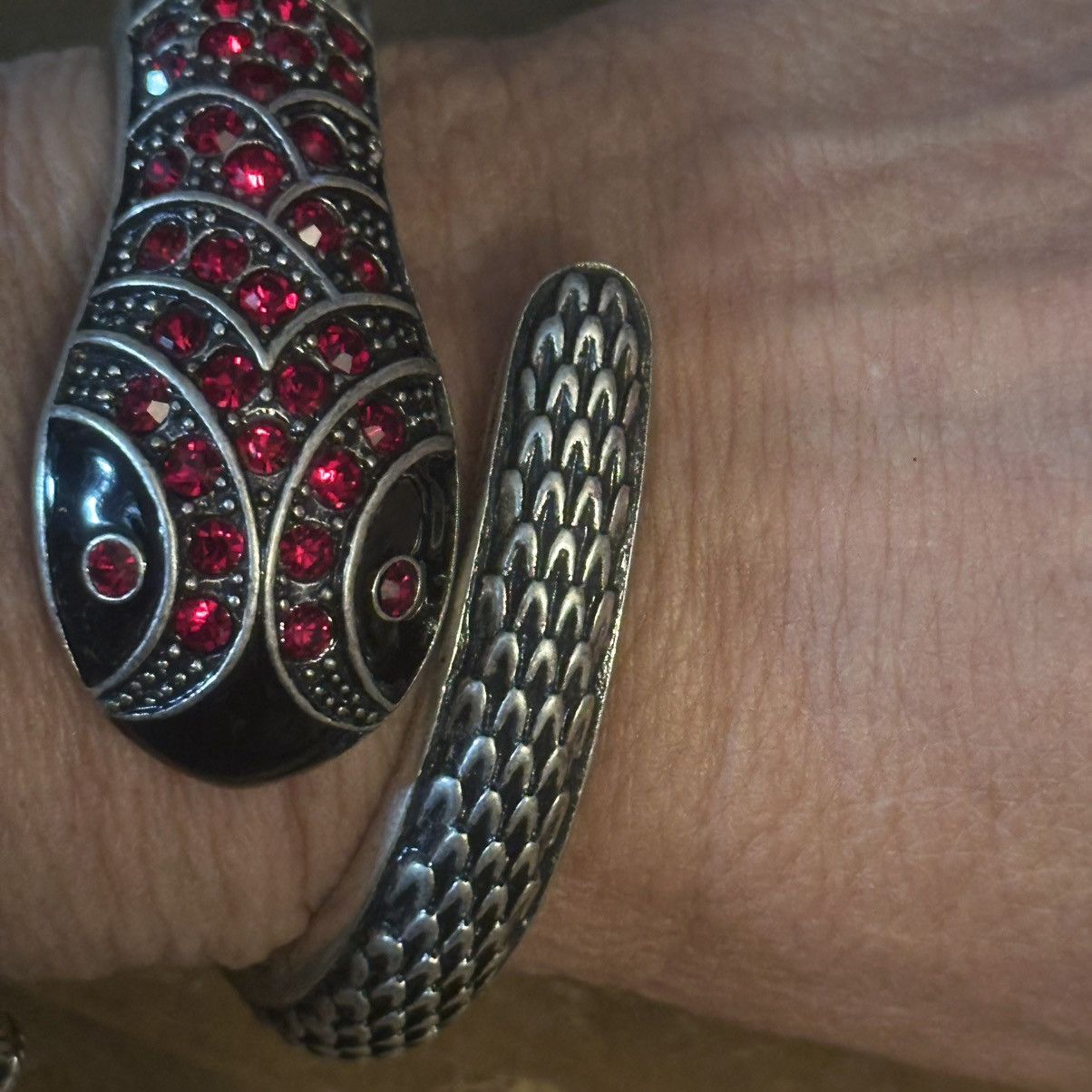 Vintage Vintage silver red rhinestone snake wrap bangle bracelet Size ONE SIZE - 4 Thumbnail
