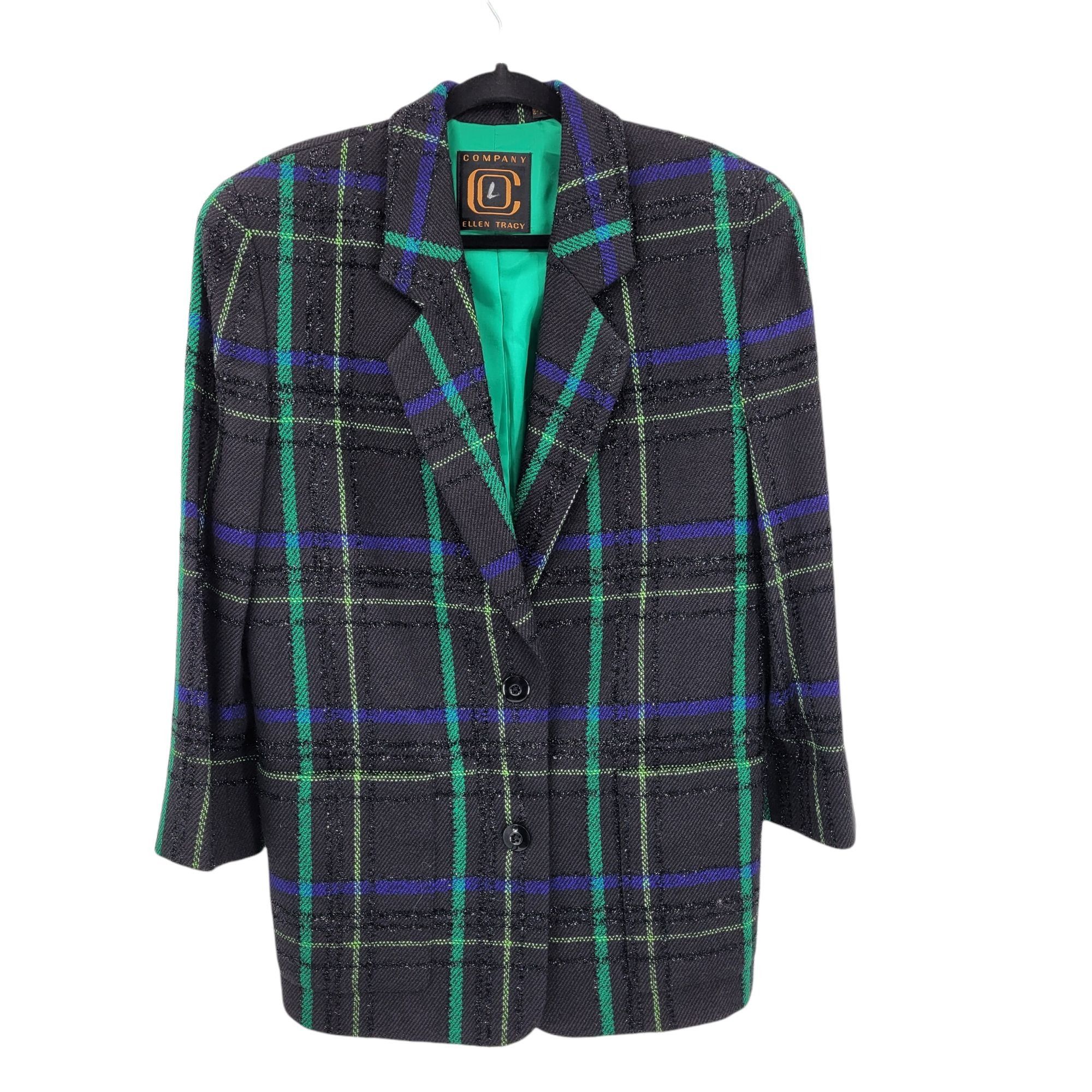 Ellen Tracy Vtg 90's Wool Plaid Boyfriend Blazer Sz 4 Blue Green Cluele Size S / US 4 / IT 40 - 1 Thumbnail