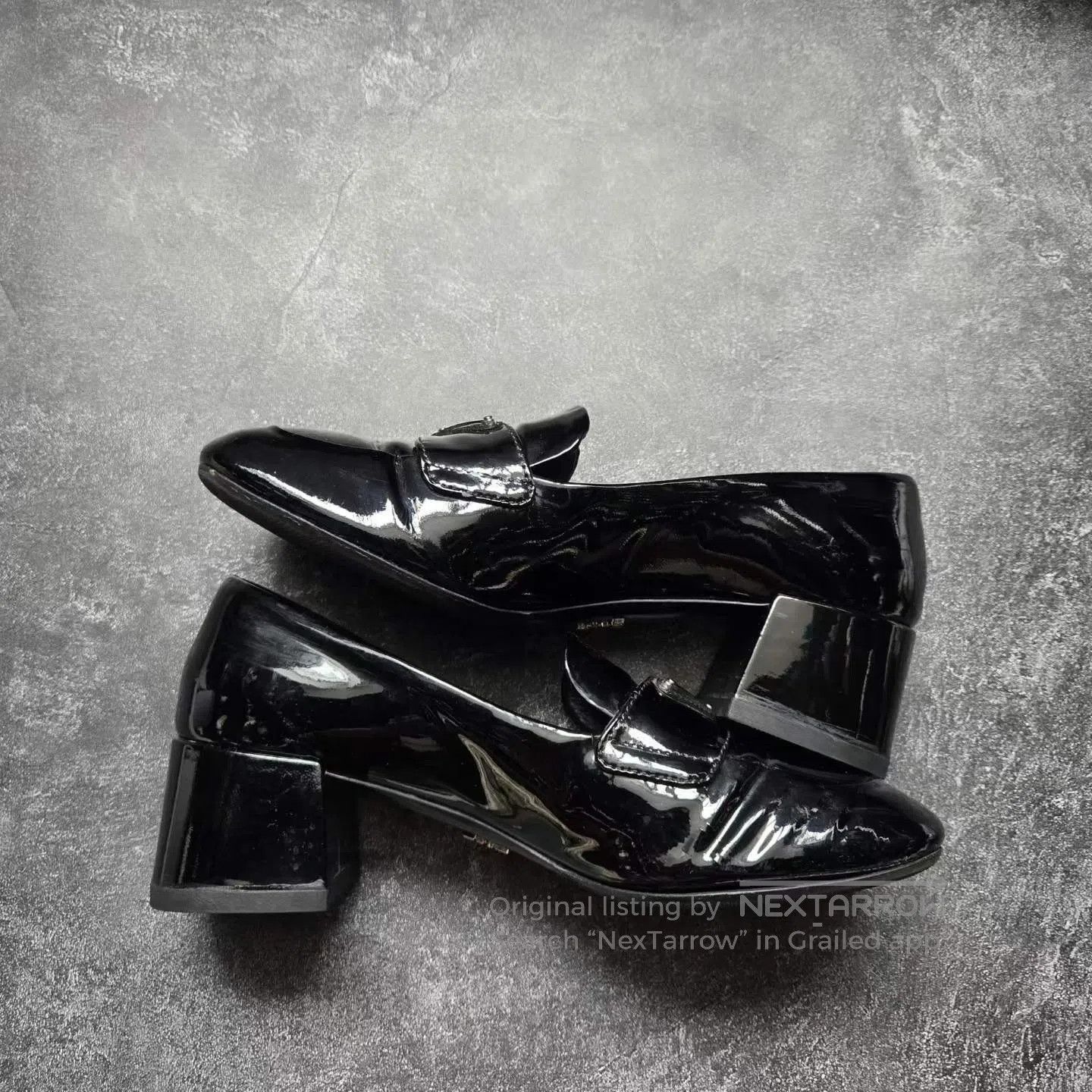 Prada Prada Triangle Logo Black Patent Leather Block Heel Loafer Size US 5 / IT 35 - 9 Thumbnail