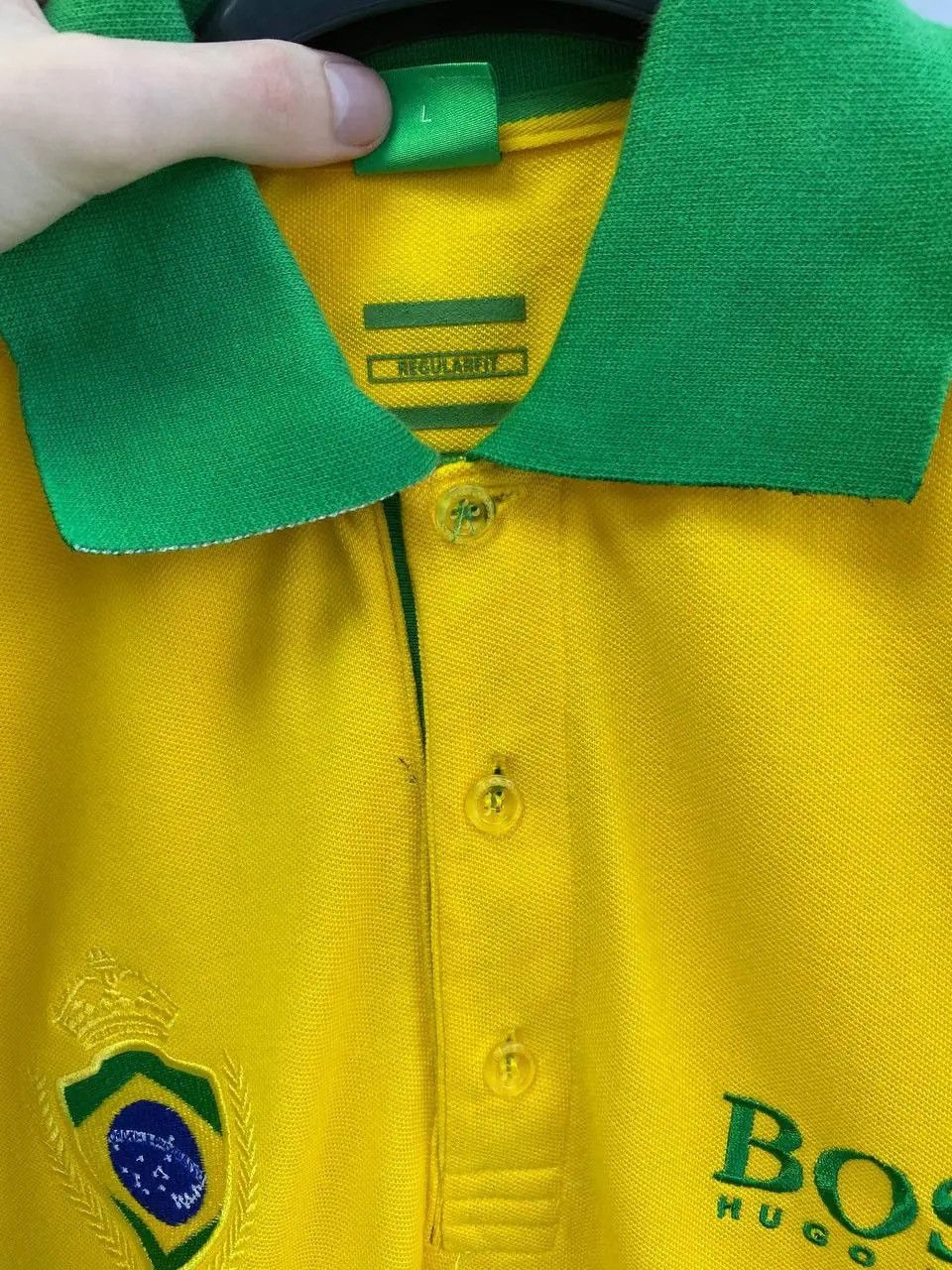 Hugo Boss × Penalty × Vintage Hugo Boss Yellow Brazil Polo T Shirt Logo Ralph Lauren style Size US L / EU 52-54 / 3 - 3 Thumbnail