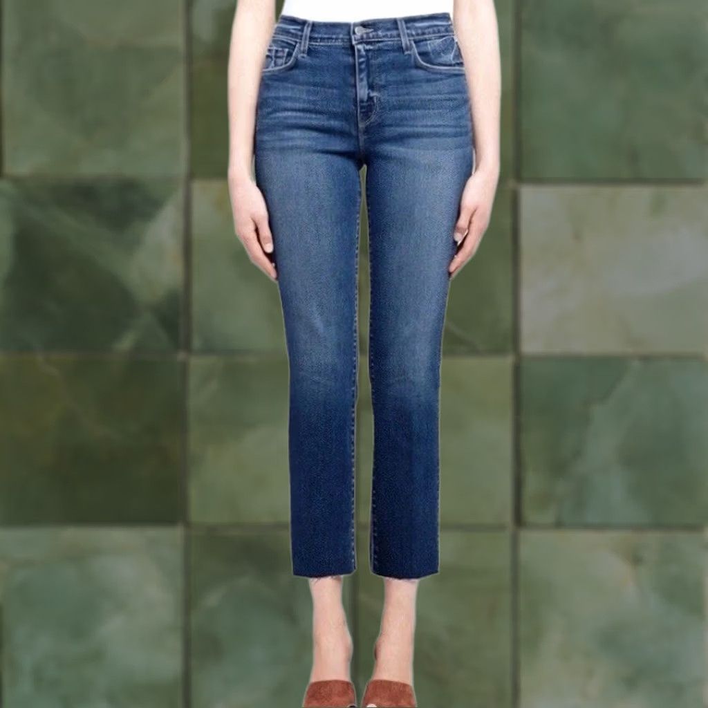 L'AGENCE L'AGENCE Sada High Rise Slim Cropped Jeans Sz 28 Laredo Blue Raw Hem Women's Jeans 5-Pocket Cotton Denim Slim Fit Cropped Inseam 26" Medium Wash Size 28" / US 6 / IT 42 - 1 Thumbnail