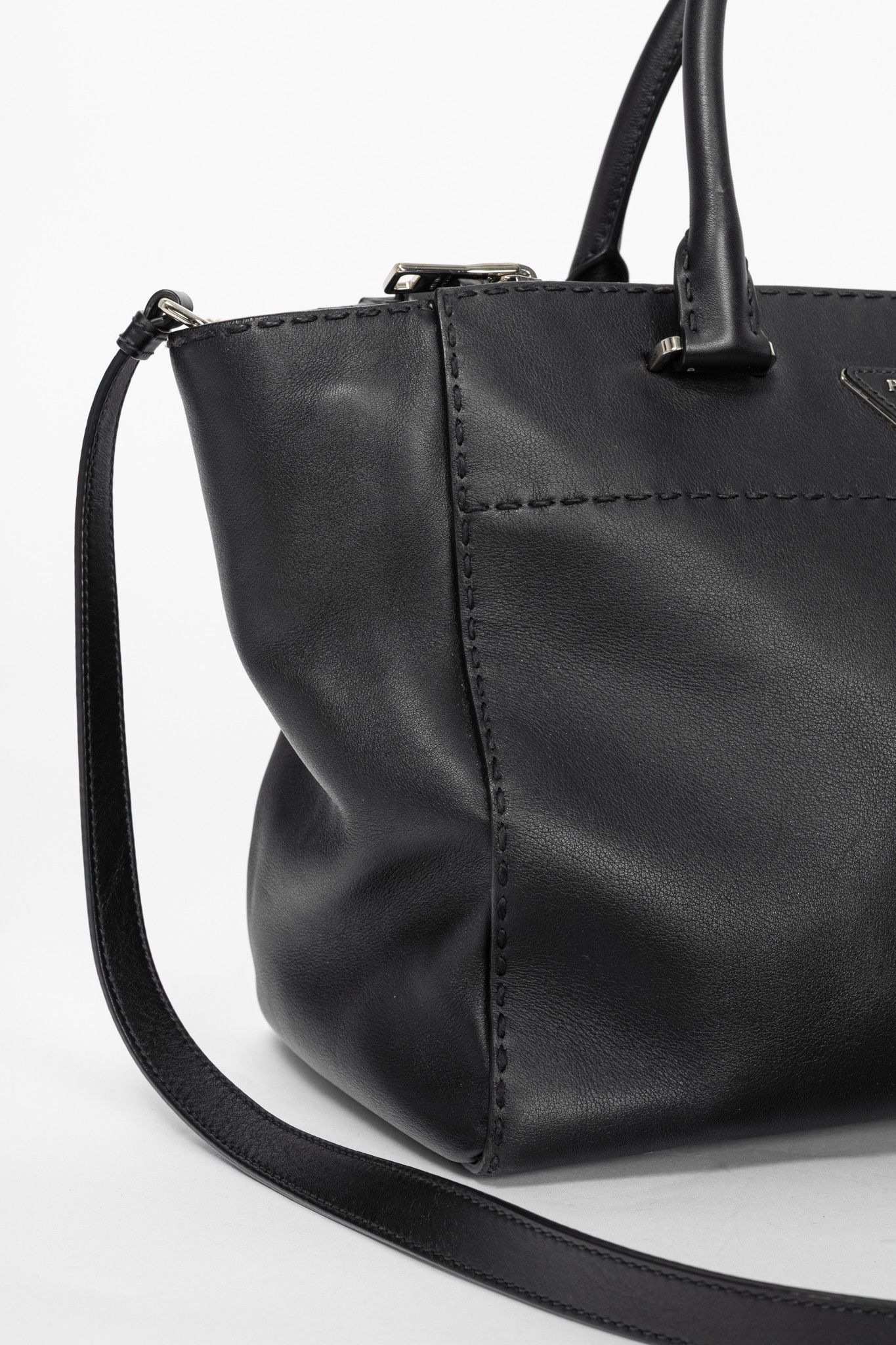 Prada Prada Black Hand Stitched Calfskin Leather Tote Size ONE SIZE - 9 Thumbnail