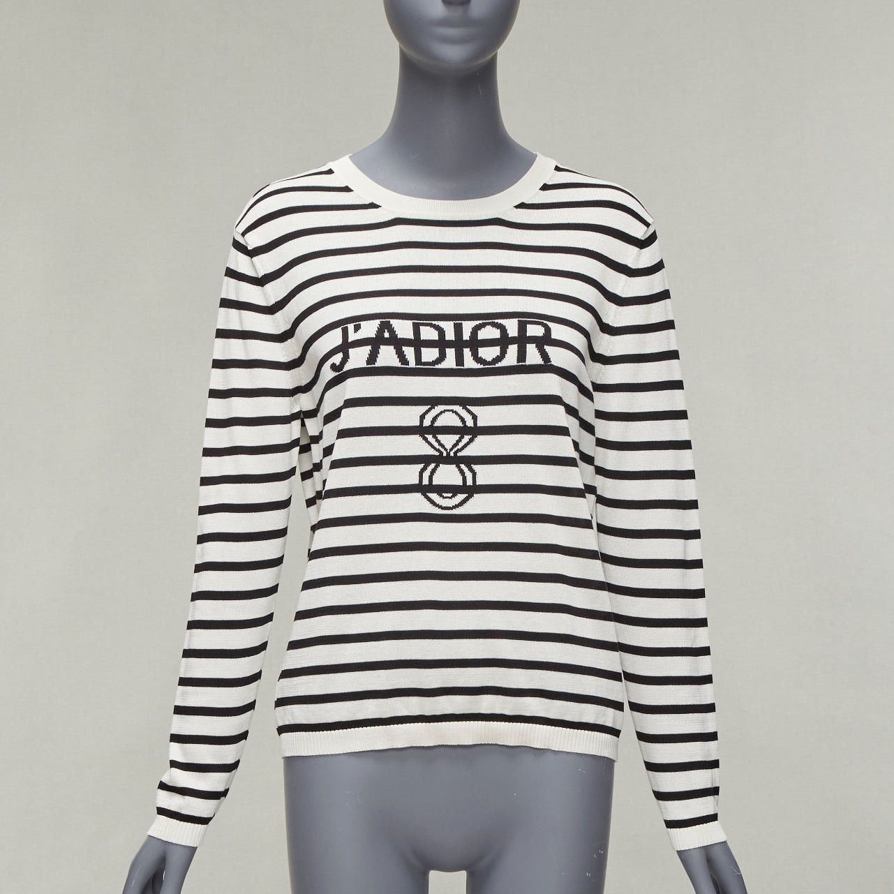 Dior CHRISTIAN DIOR Jadior 8 cream black stripe long sleeve crew sweater FR40 L Size M / US 6-8 / IT 42-44 - 1 Thumbnail