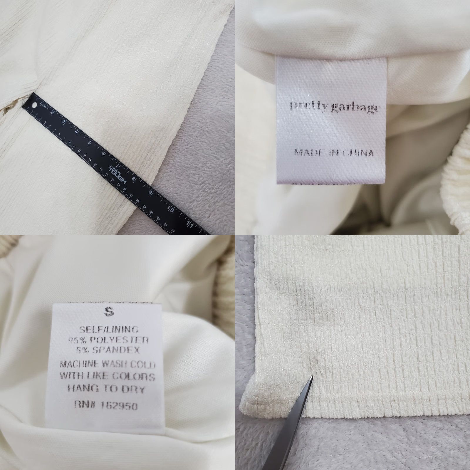 Vintage Pretty Garbage Pants Women S Ivory Crinkle HIgh Rise Pull On Lined Stretch Flaw Size 28" / US 6 / IT 42 - 8 Thumbnail