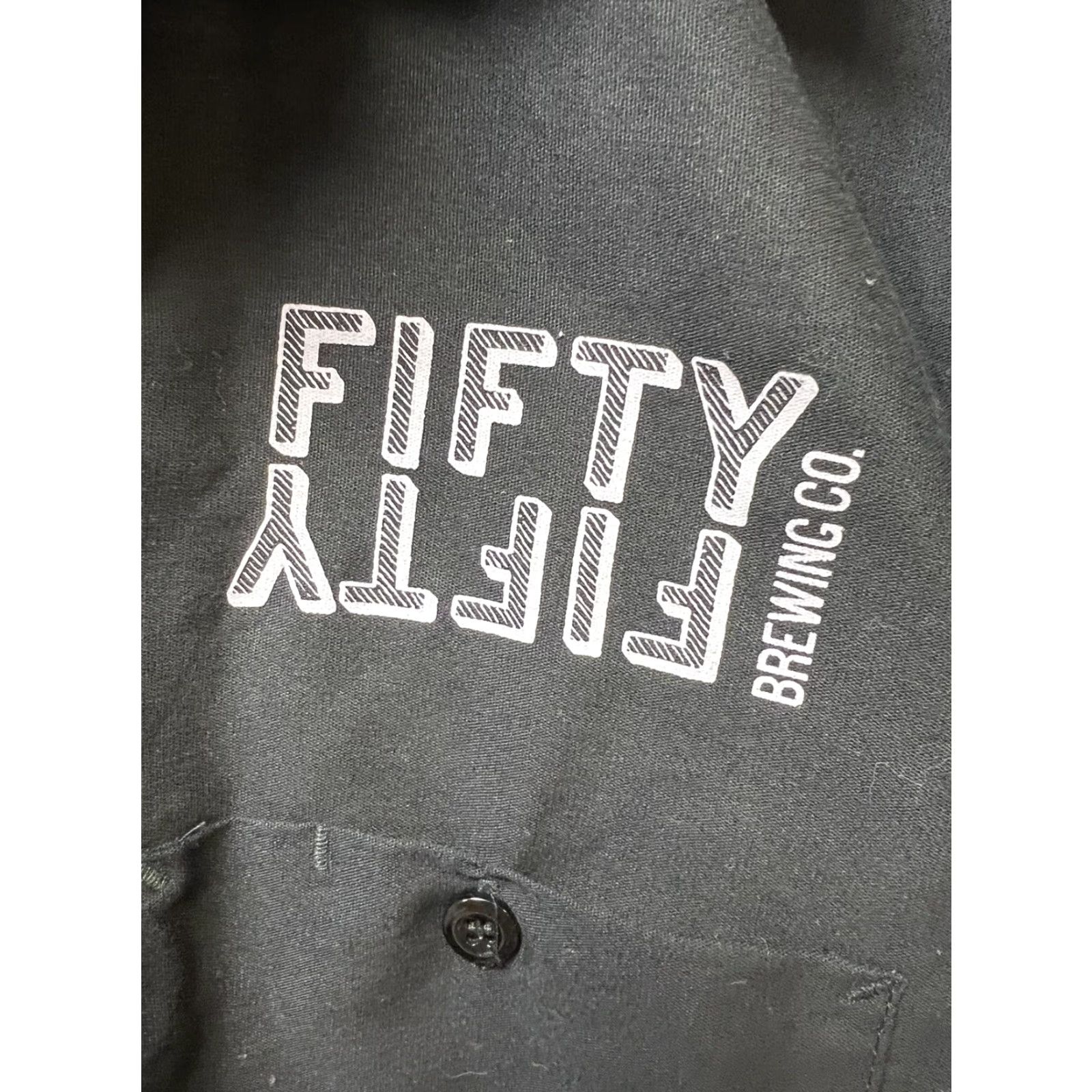 Red Kap Men’s Medium Fifty Fifty Brewing Co Button Short Sleeve Black Shirt Barrel Aged Size US M / EU 48-50 / 2 - 4 Thumbnail