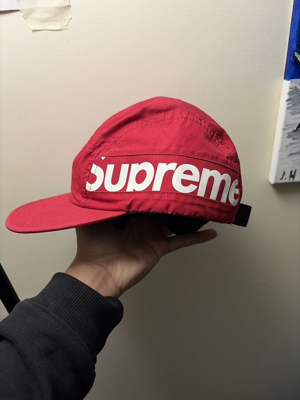 Supreme FW18 Supreme Side Panel Camp Cap red big logo hat Size ONE SIZE - 3 Thumbnail