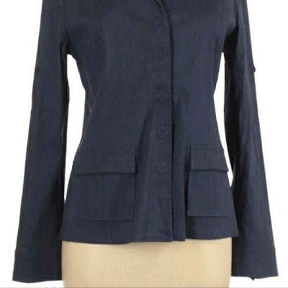 Elie Tahari Tahari Linen Blazer L Jacket Linen Dark Wash Long Tab Sleeve Size L / US 10 / IT 46 - 7 Thumbnail