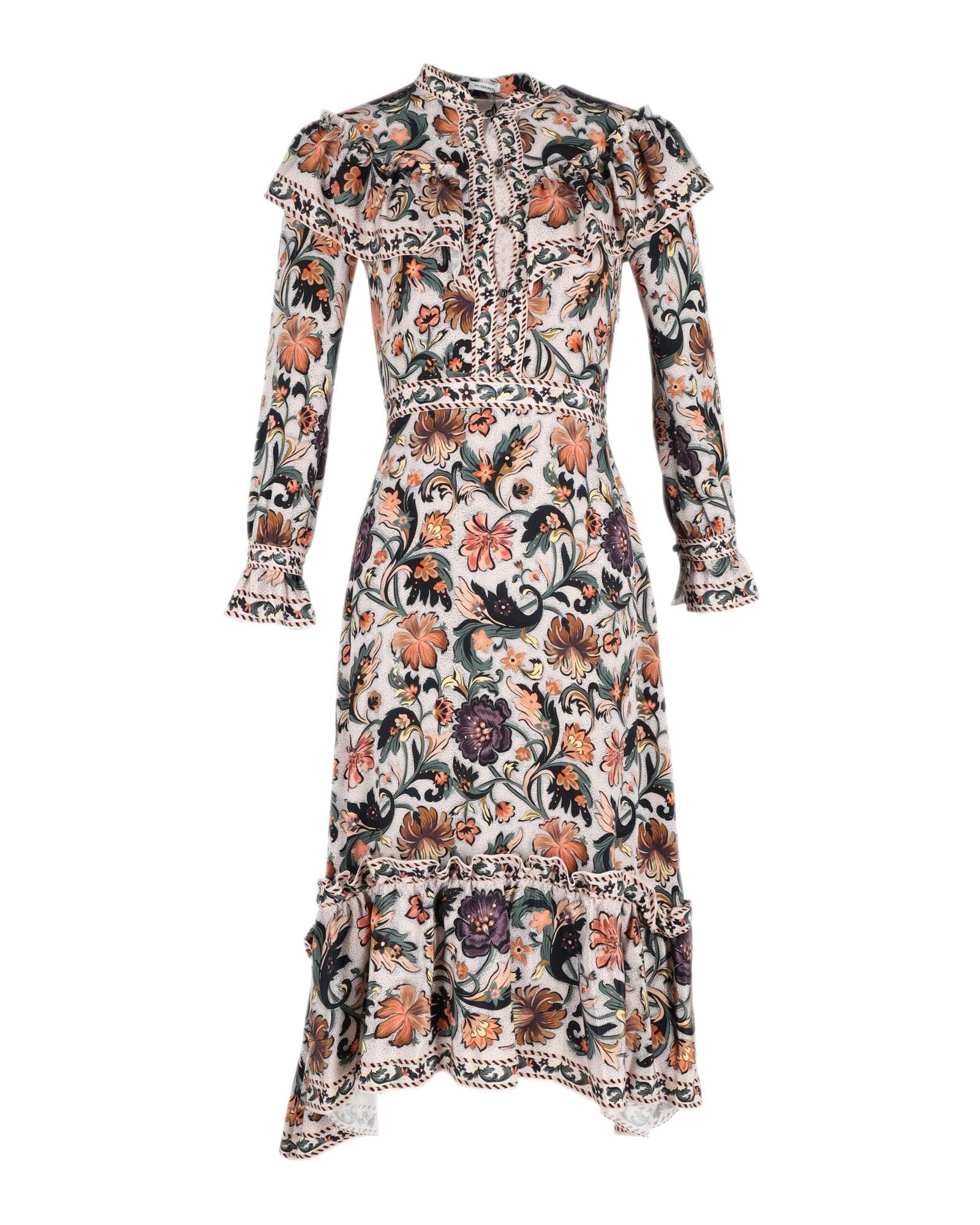 image of Vilshenko Multicolor Floral Print Midi Dress In Luxurious Silk Fabric, Women's (Size Medium)