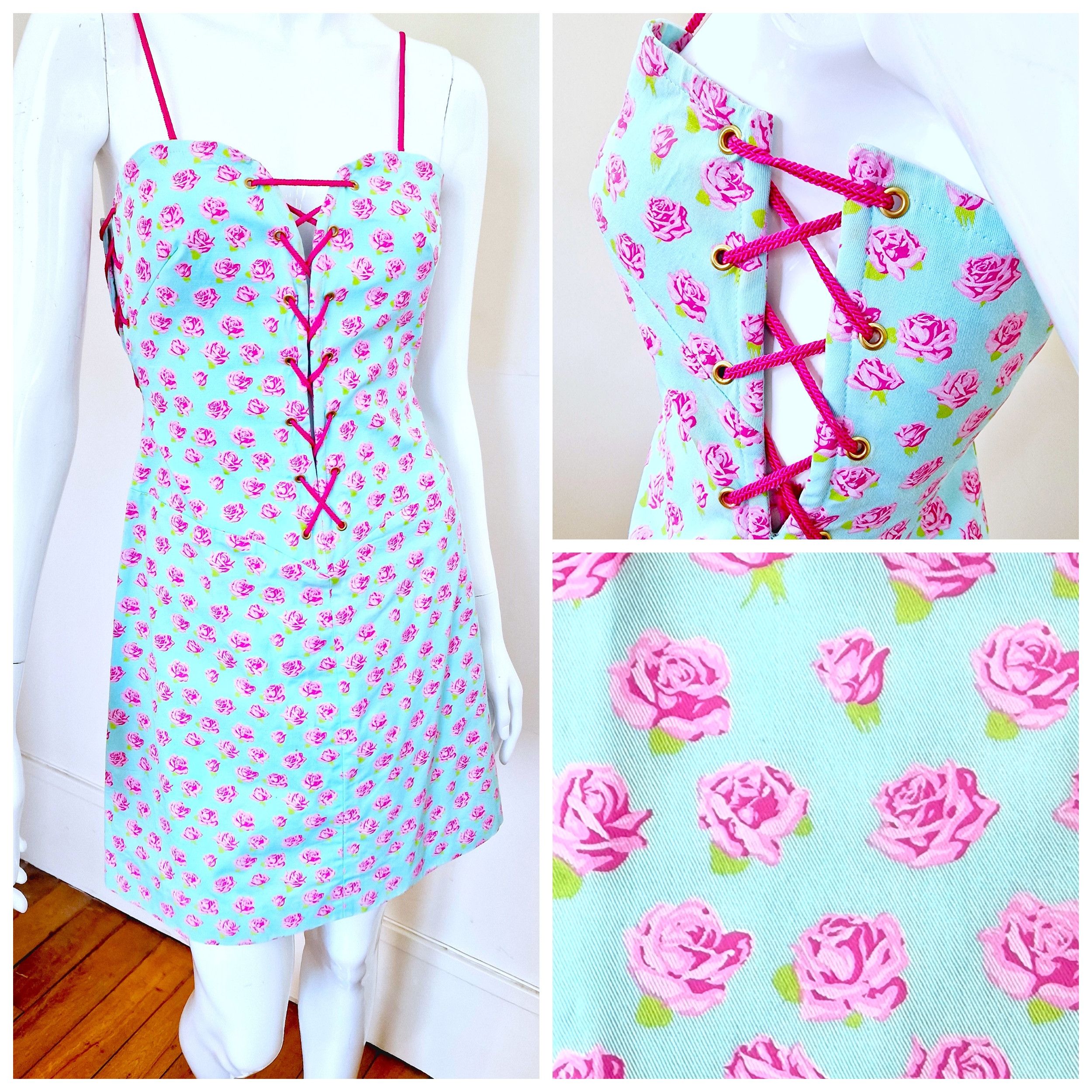 YSL Yves Saint Laurent Rose Corset Bustier Midi Mini Dress