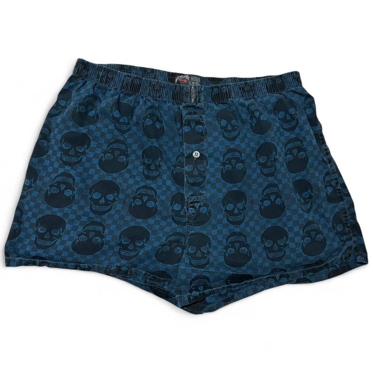 Vintage Vintage Y2K Blue All Over Print Skull Head Boxers Shorts Size 32 - 1 Thumbnail