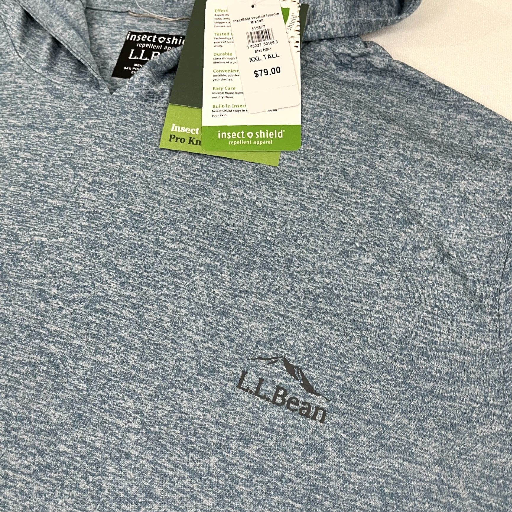 Vintage LL Bean Insect Shield ProKnit Hoodie Mens 2XLT Tall Heather Blue Hiking Stretch Size US XXL / EU 58 / 5 - 2 Thumbnail
