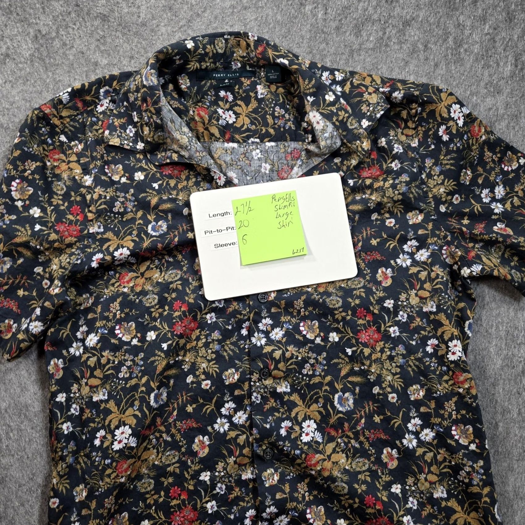 Perry Ellis Perry Ellis Shirt Mens Large Multicolor Floral Short Sleeve Button Down Slim Fit Size US L / EU 52-54 / 3 - 8 Thumbnail