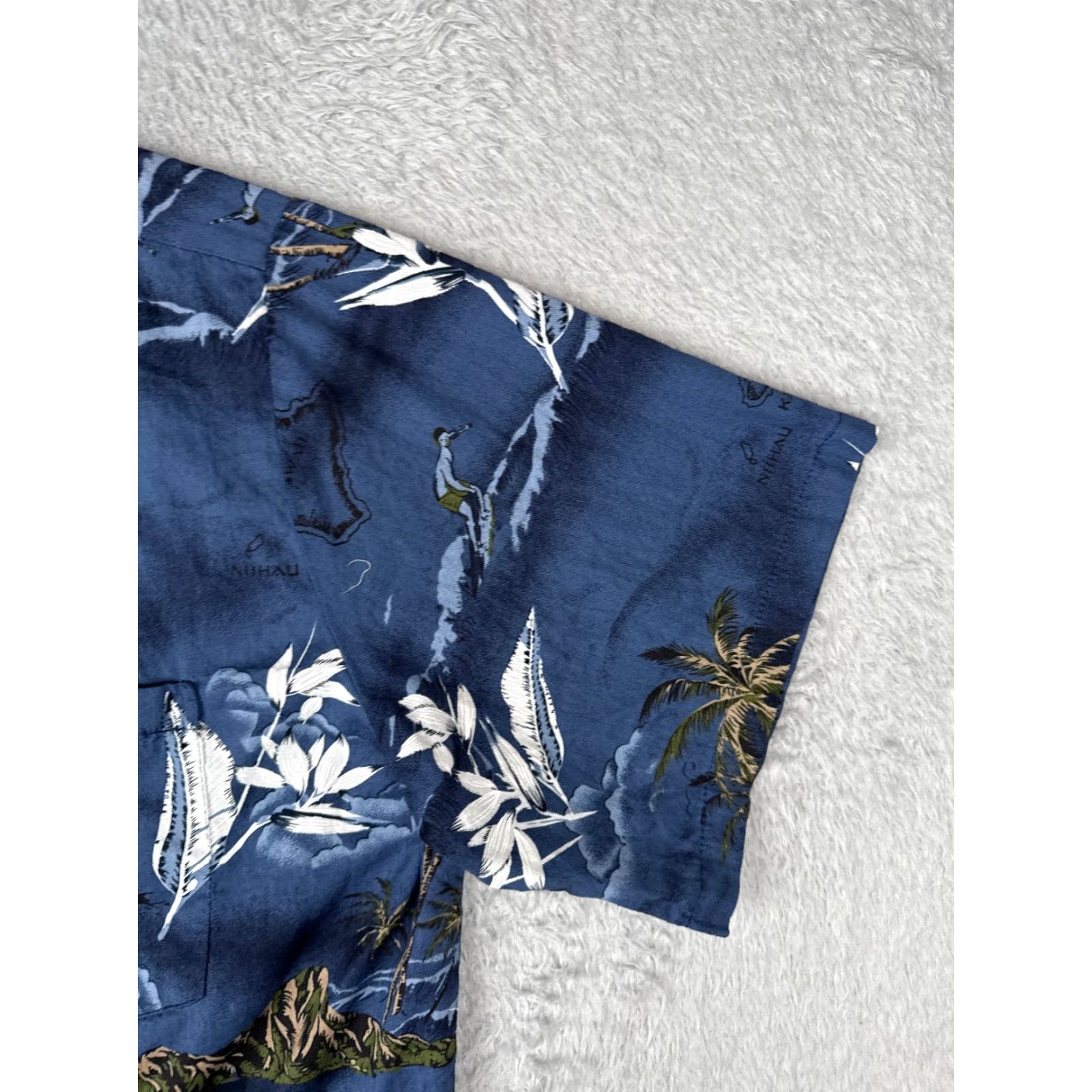 Vintage Palmwave Shirt Palmwave Blue Floral 100% Cotton Short Sleeve Button-Up | 2XL Mens Adult Hawaiian Pattern Classic? Size US XXL / EU 58 / 5 - 2 Thumbnail