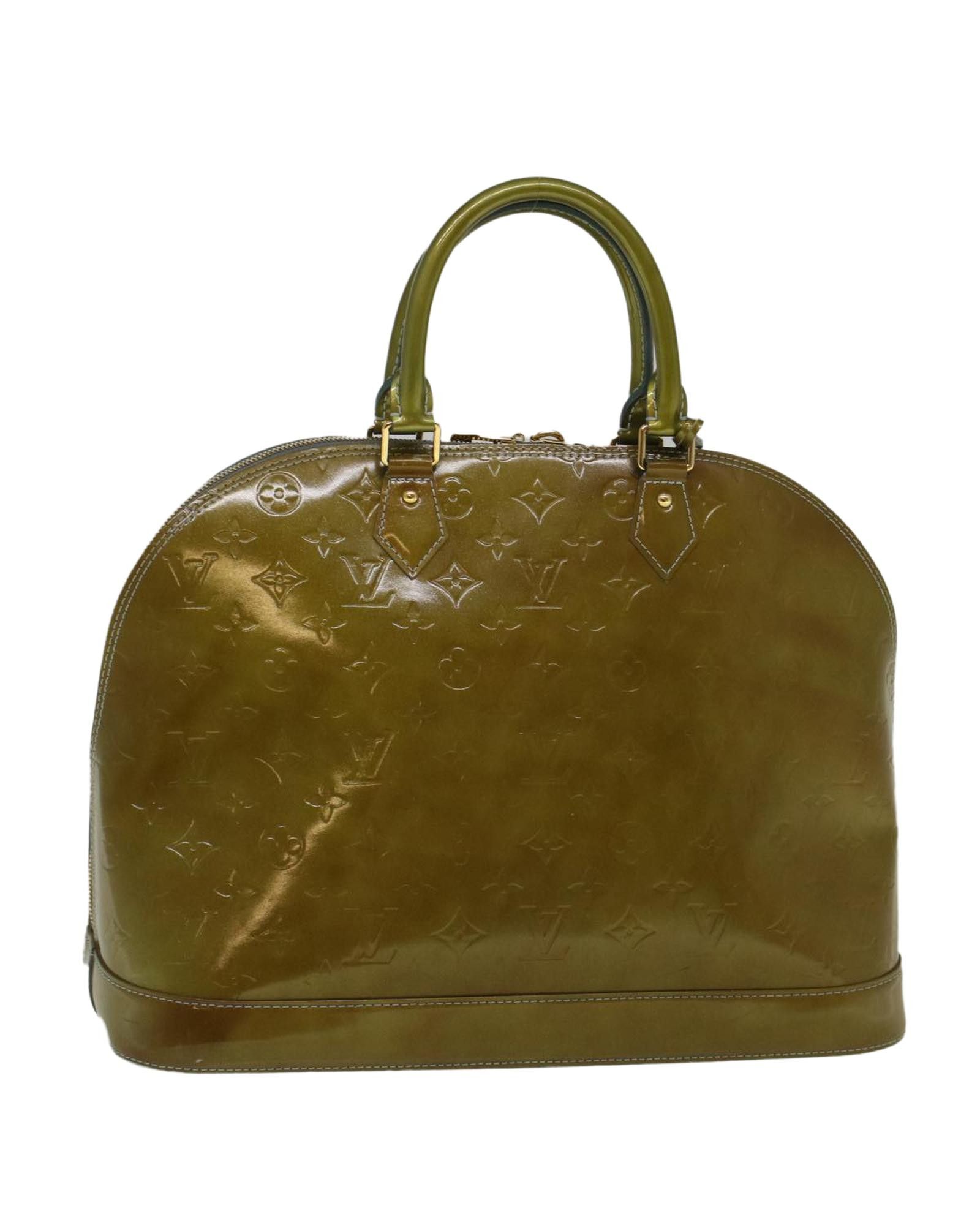 image of Louis Vuitton Elegant Gris Art Deco Patent Leather Handbag in Khaki, Women's