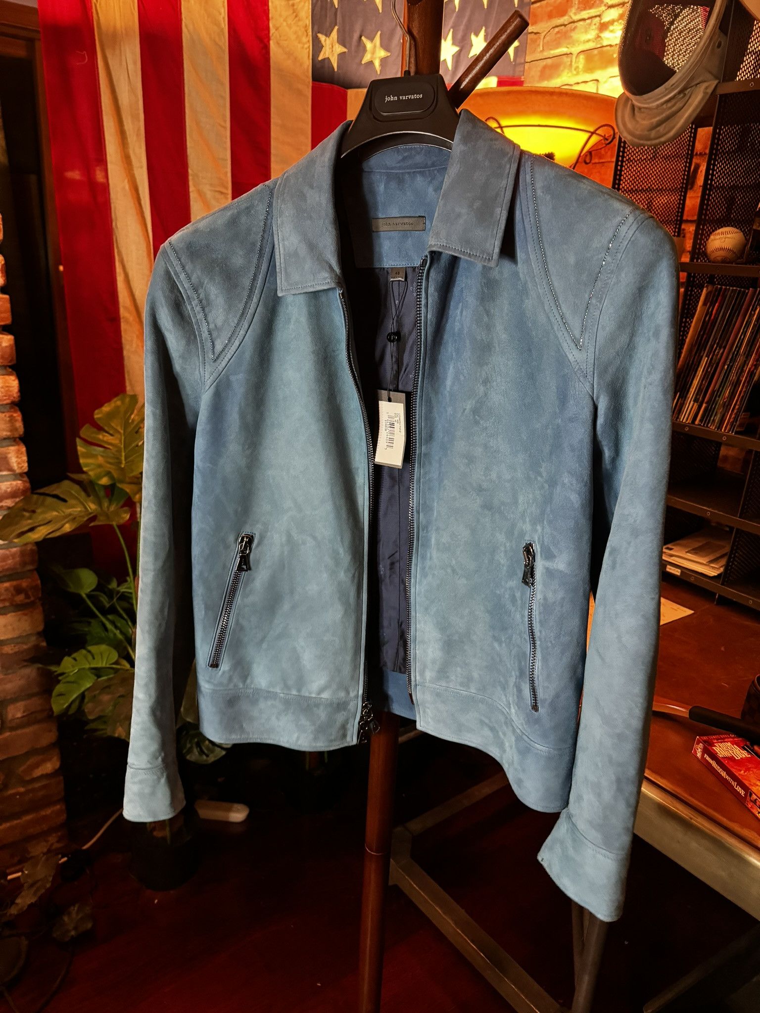 John Varvatos $2498 JOHN VARVATOS Blue Steel ROCKAWAY Suede Jacket sz 48 Size US M / EU 48-50 / 2 - 7 Thumbnail