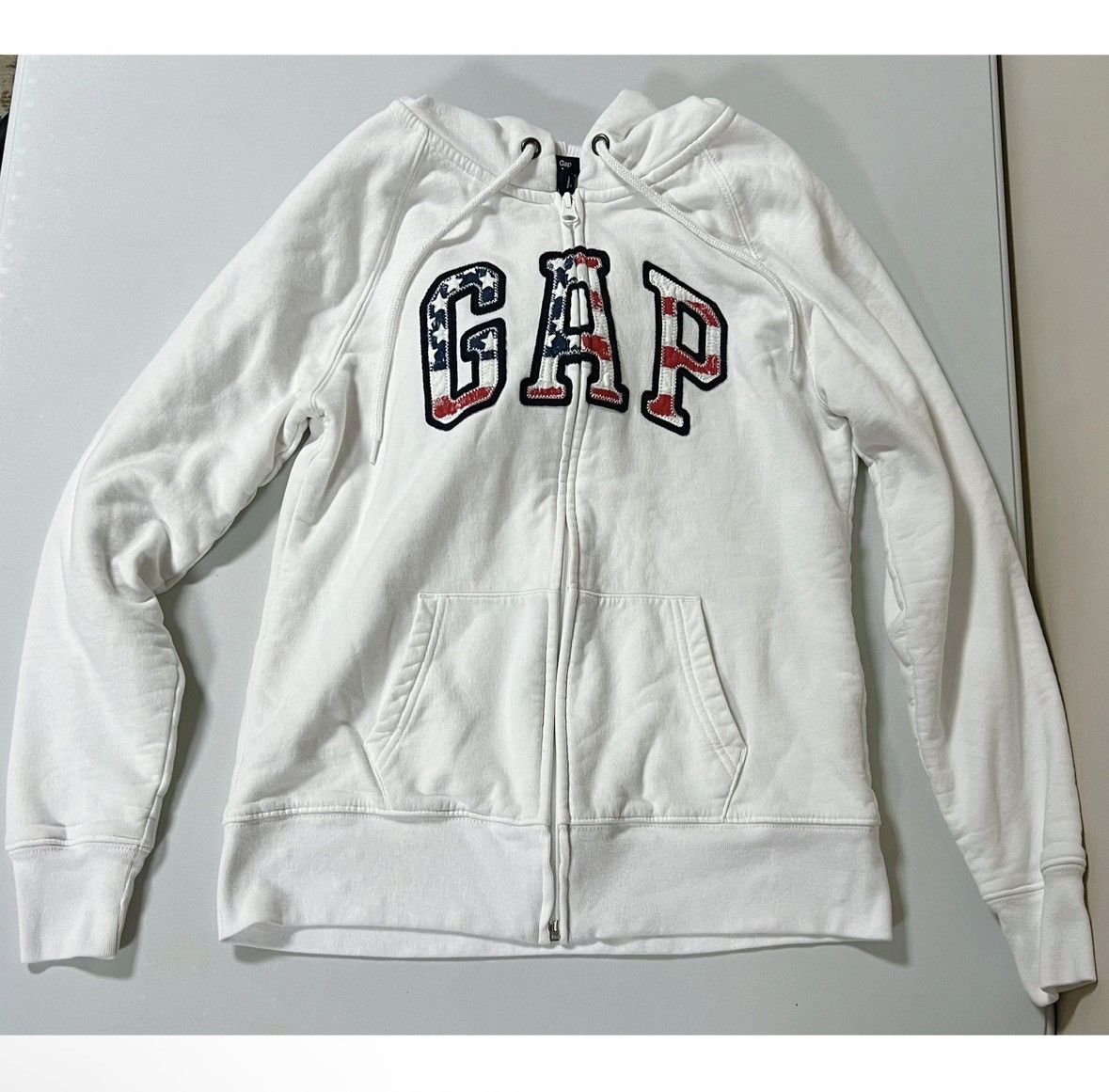 Gap Gap White USA Flag Zipper Sweater Sweatshirt Hoodie Size S🇺🇸✨ Size S / US 4 / IT 40 - 1 Thumbnail