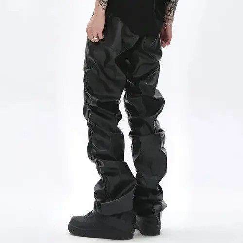 Japanese Brand Kihara x Kawa Loose Ruched Casual Pu Leather Pants Size US 32 / EU 48 - 4 Thumbnail