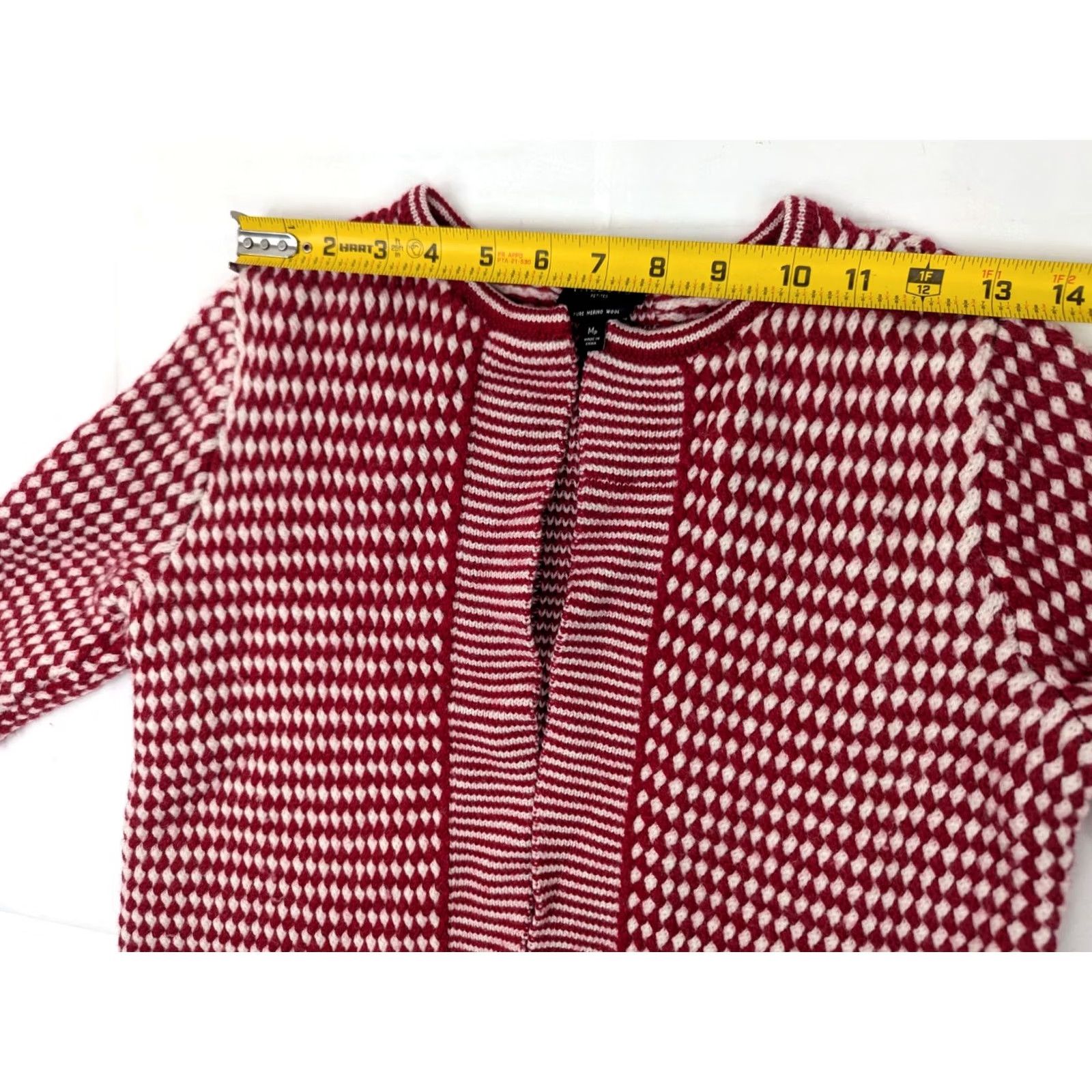 Talbots Talbots Cardigan Women M Petite Open Red White Merino Wool Argyle Knit Buttonless Casual Size M / US 6-8 / IT 42-44 - 7 Thumbnail