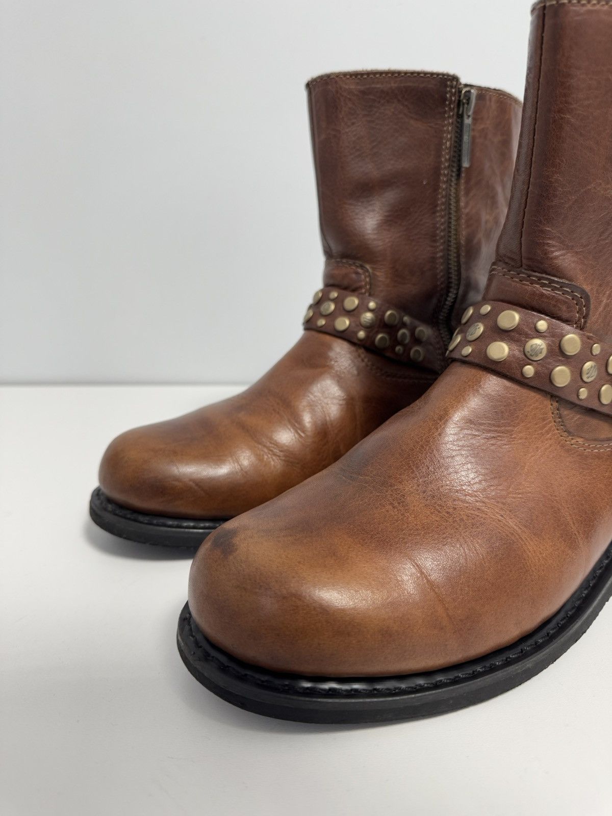 Harley Davidson × Vintage HARLEY DAVIDSON VADA Biker Boots Ankle Leather Bootie EUR-40 Size US 10 / IT 40 - 3 Thumbnail