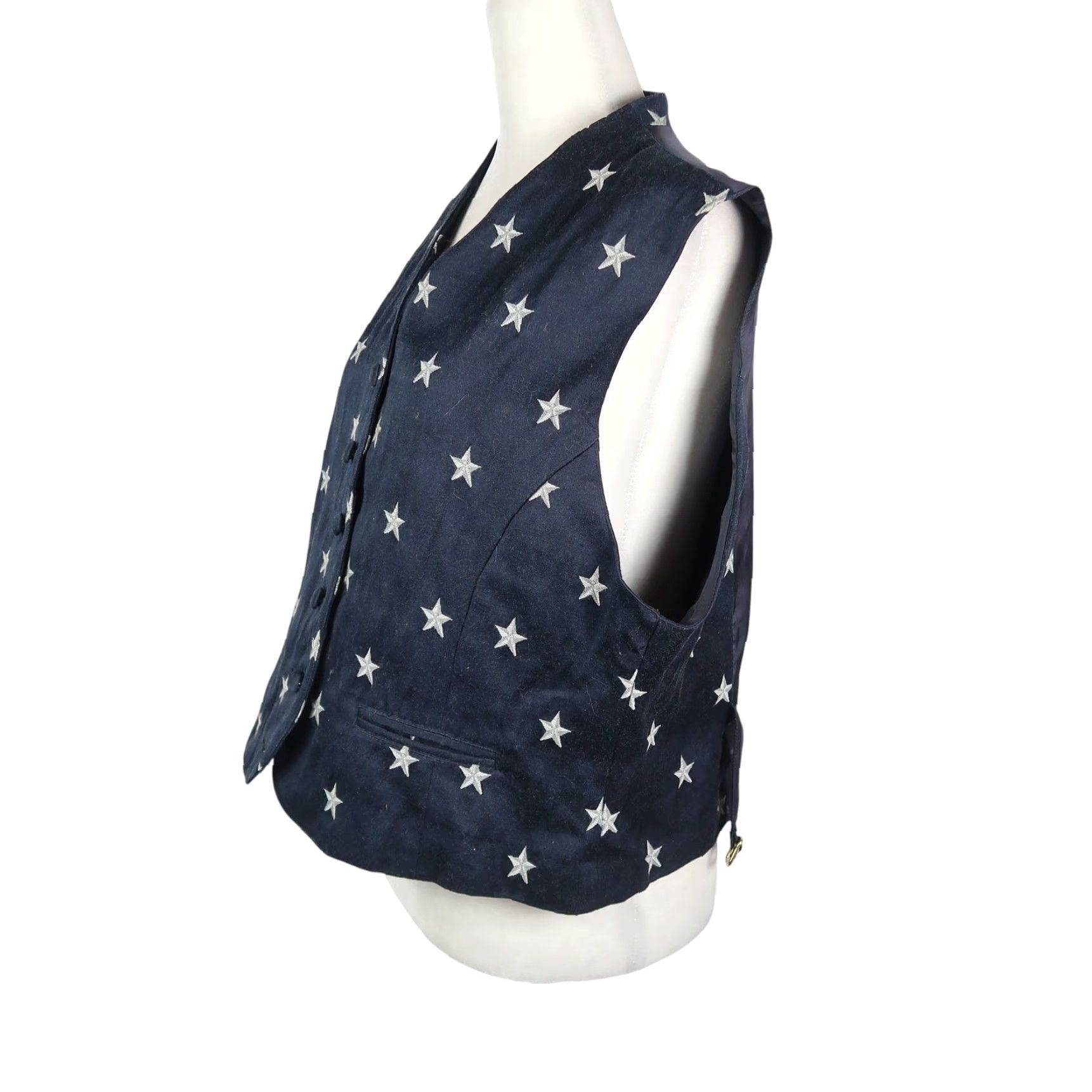 Liz Claiborne VINTAGE Liz Claiborne Navy Blue Star Embroidered Vest 12 Vest Womens Sleeveless Button Front Short 90s Stars Casual Spring Summer Fall - Womens Size XL / US 12-14 / IT 48-50 - 3 Thumbnail