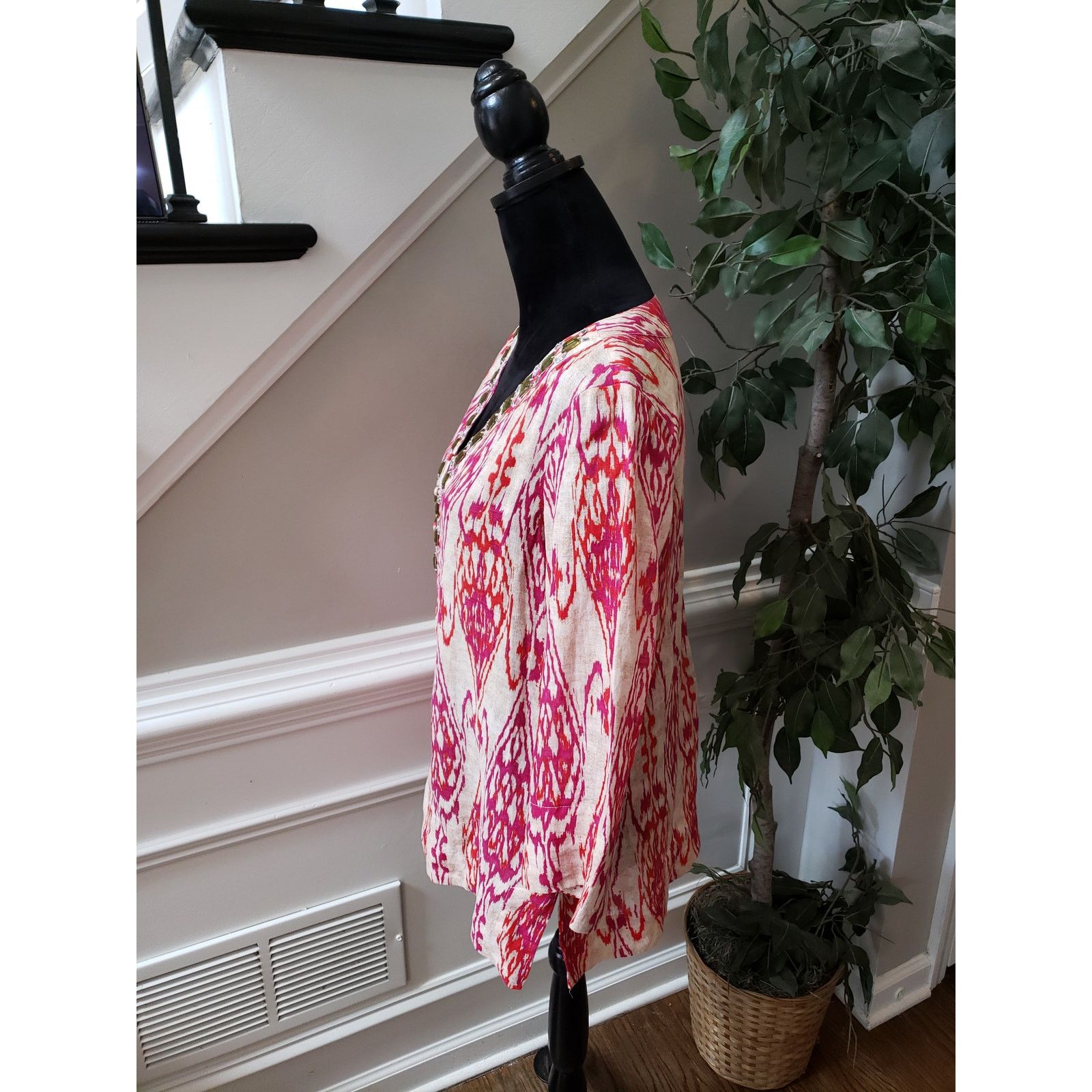 Jones New York Jones New York Signature Top S Beige Pink Ikat Print Linen Size S / US 4 / IT 40 - 9 Thumbnail