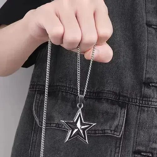 Jewelry Five Pointed Star Pendant Rope Chain Necklace in Silver, Men's