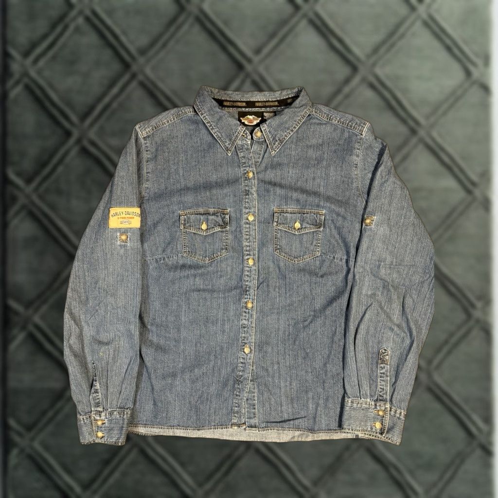 Harley Davidson Harley-Davidson Denim Jean Button-Up Shirt Women 1W Blue 24” Pit to Pit 27” Length (Regular) Size XS / US 0-2 / IT 36-38 - 1 Thumbnail