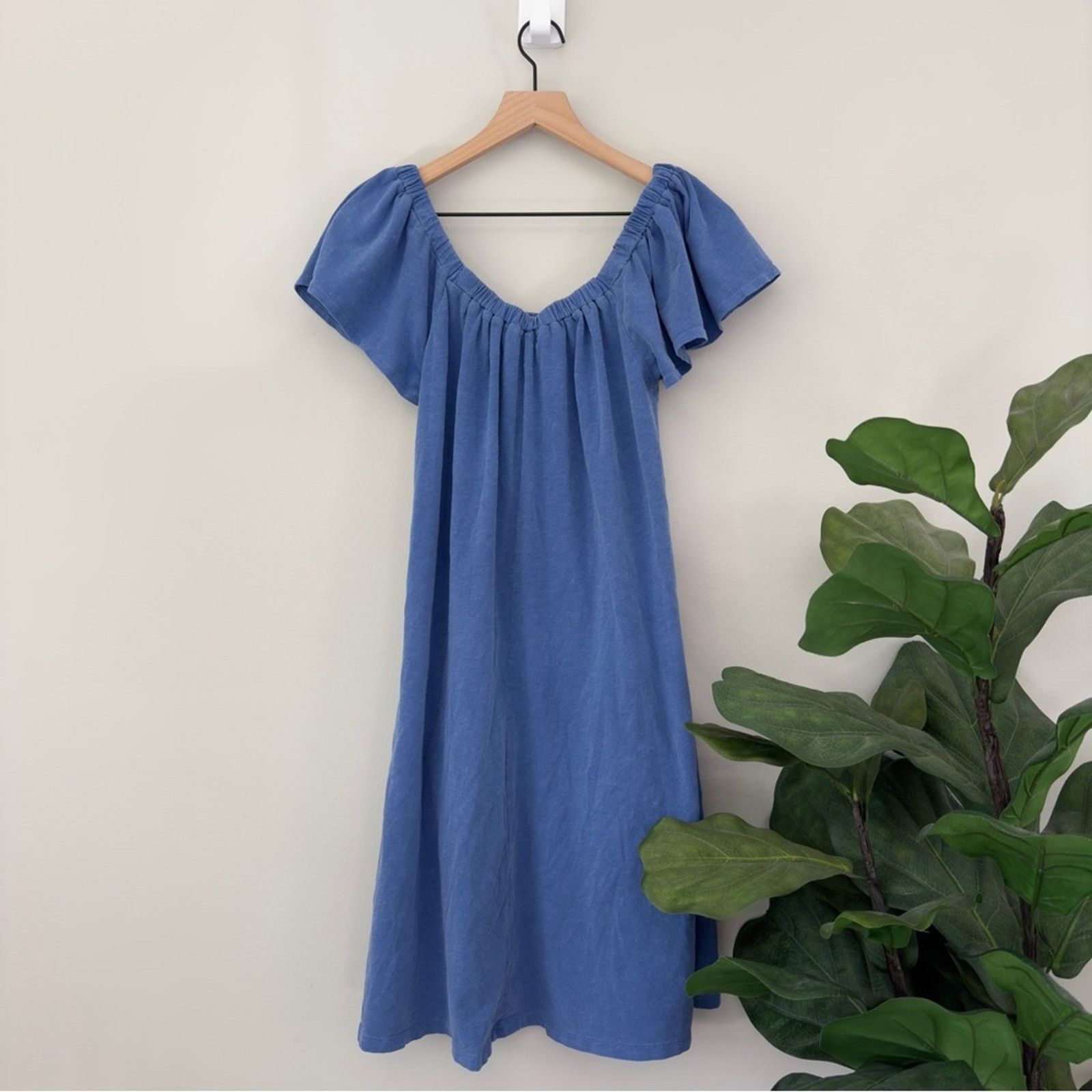 Sundry Sundry Mini Trapeze Dress Blue Square Neck Flutter Sleeve S Size S / US 4 / IT 40 - 4 Thumbnail