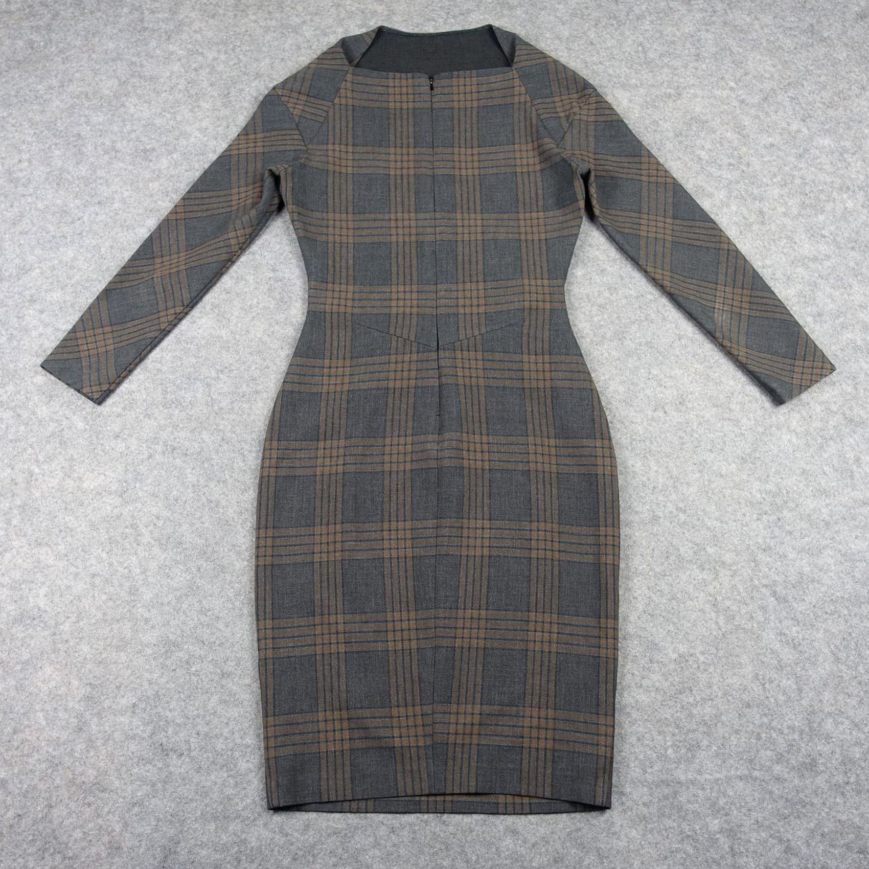 Zara Zara Dress Womens Medium Gray Plaid Long Sleeve Sheath Workwear Knee Length Zipper Round Neck Vintage No Size M / US 6-8 / IT 42-44 - 4 Thumbnail