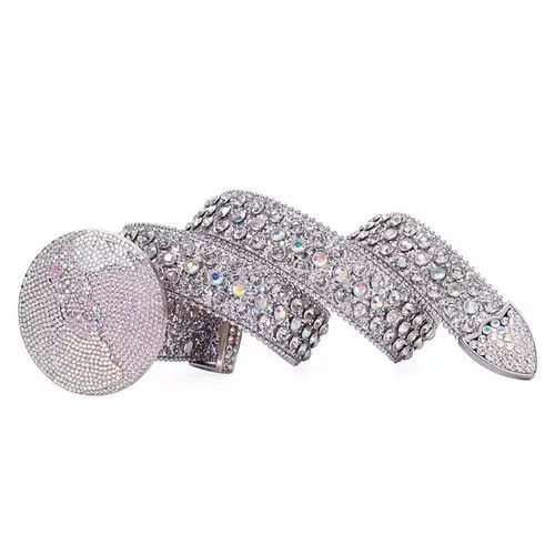 Japanese Brand × Vintage y2k platinum studded rhinestone leather belt Size 28 - 3 Thumbnail