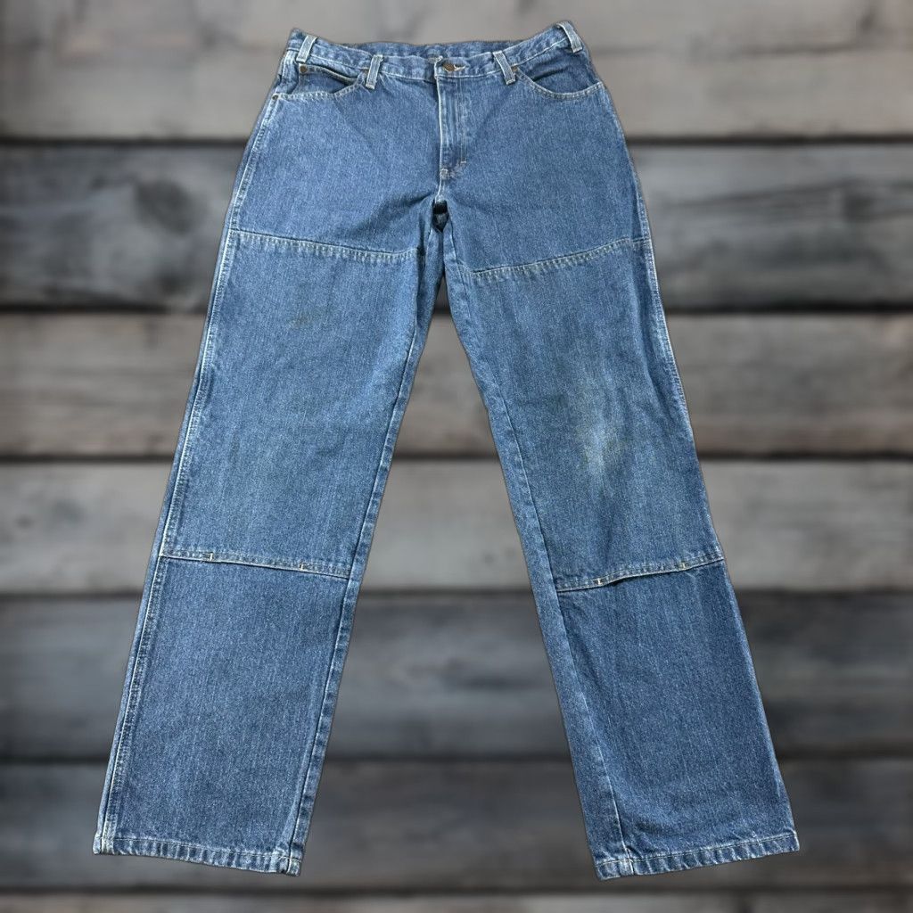 Dickies Dickies Jeans Mens 34x34 Blue Carpenter Relaxed Straight Medium Wash Distressed 5-Pocket Denim Cotton Blend Regular Inseam 34 Logo Vintage Retro Mens Size US 34 / EU 50 - 1 Thumbnail