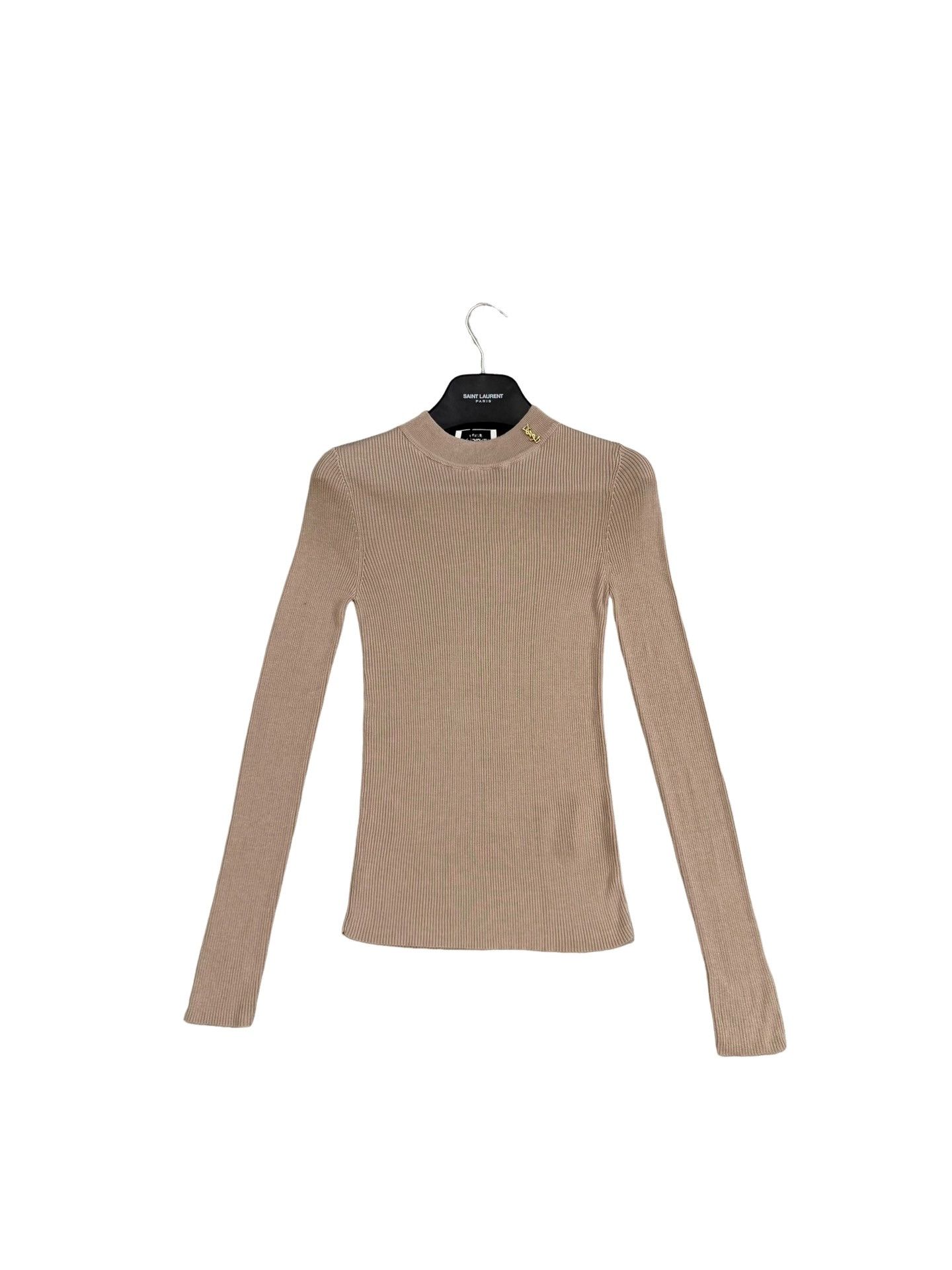 Saint Laurent Paris Saint Laurent Gold Logo Ribbed Knit Top Size 40 Size M / US 6-8 / IT 42-44 - 1 Thumbnail