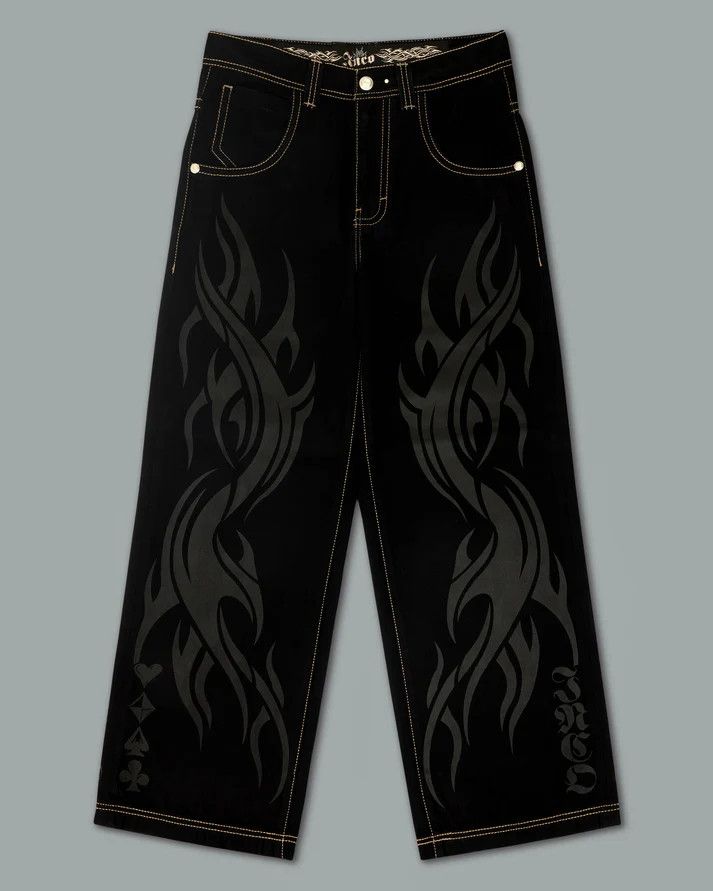 JNCO JNCO JEANS - BRAND NEW - Flame Karatz Jeans Jet Black Size US 34 / EU 50 - 2 Thumbnail